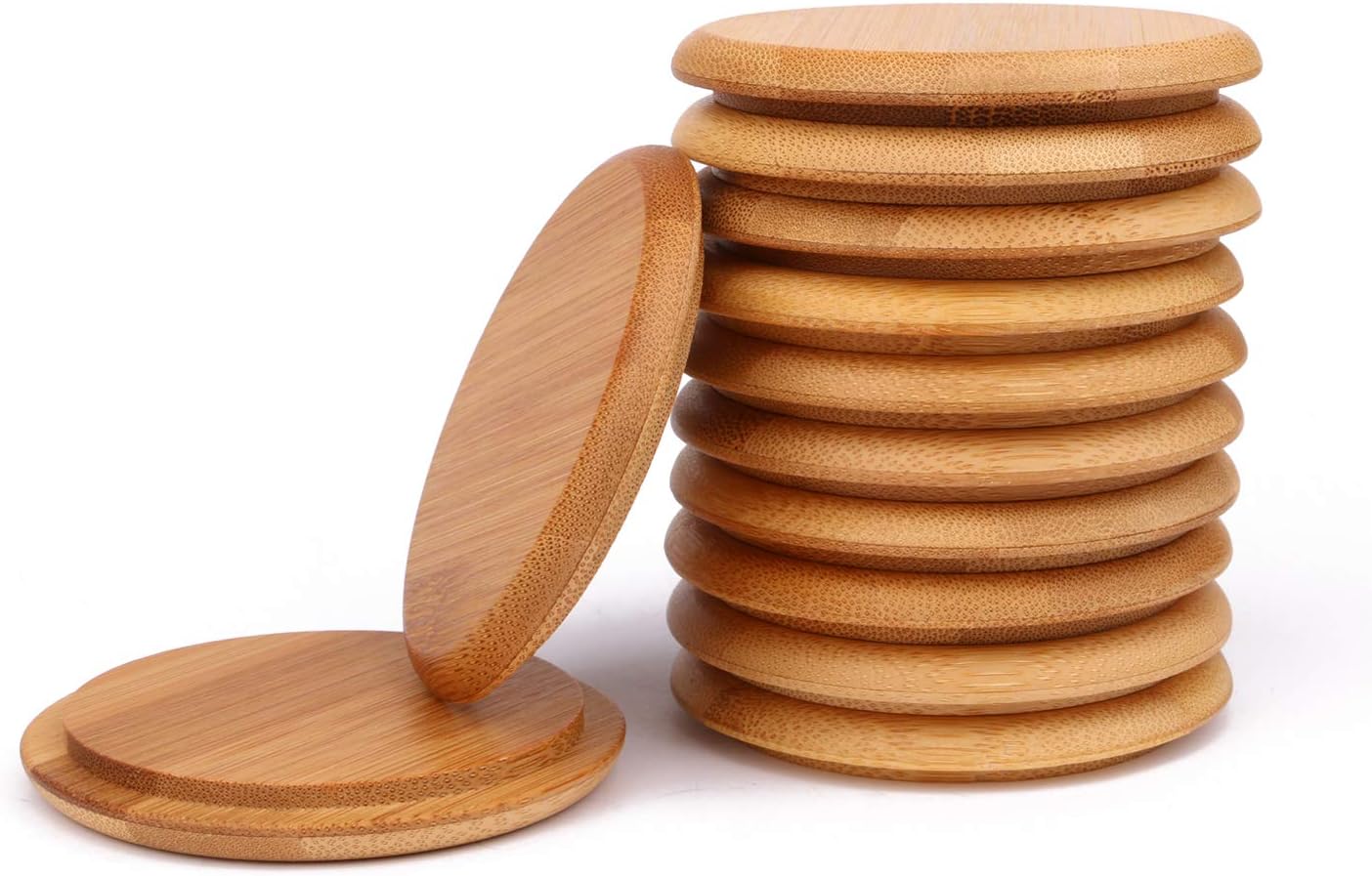 Decorative Bamboo Lids for Mug Jar, Dedoot 12 Pcs Natural Color Wooden Mug Cover for Glass Cup Drink Wood Cup Lid- Outer Diameter 2.95 inches
