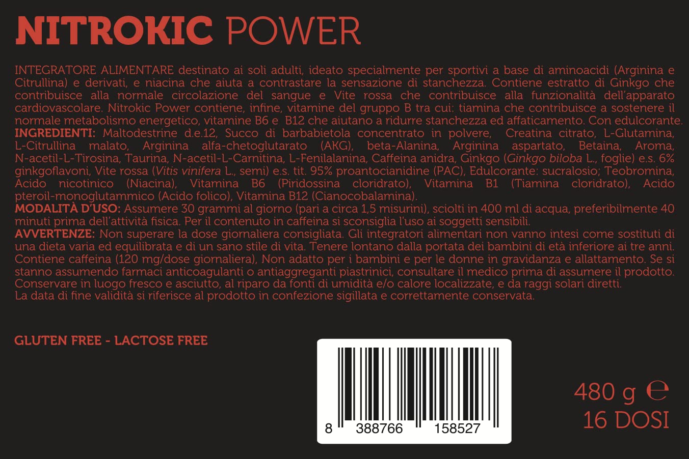 SYFORM NITROKIC POWER INTEGRATORE DI AMINOACIDI 480 Gr. Arginina + Citrullina + beta-Alanina Integratore a base di amminoacidi per sport, allenamento palestra fitness, Senza Glutine, Senza Lattosio