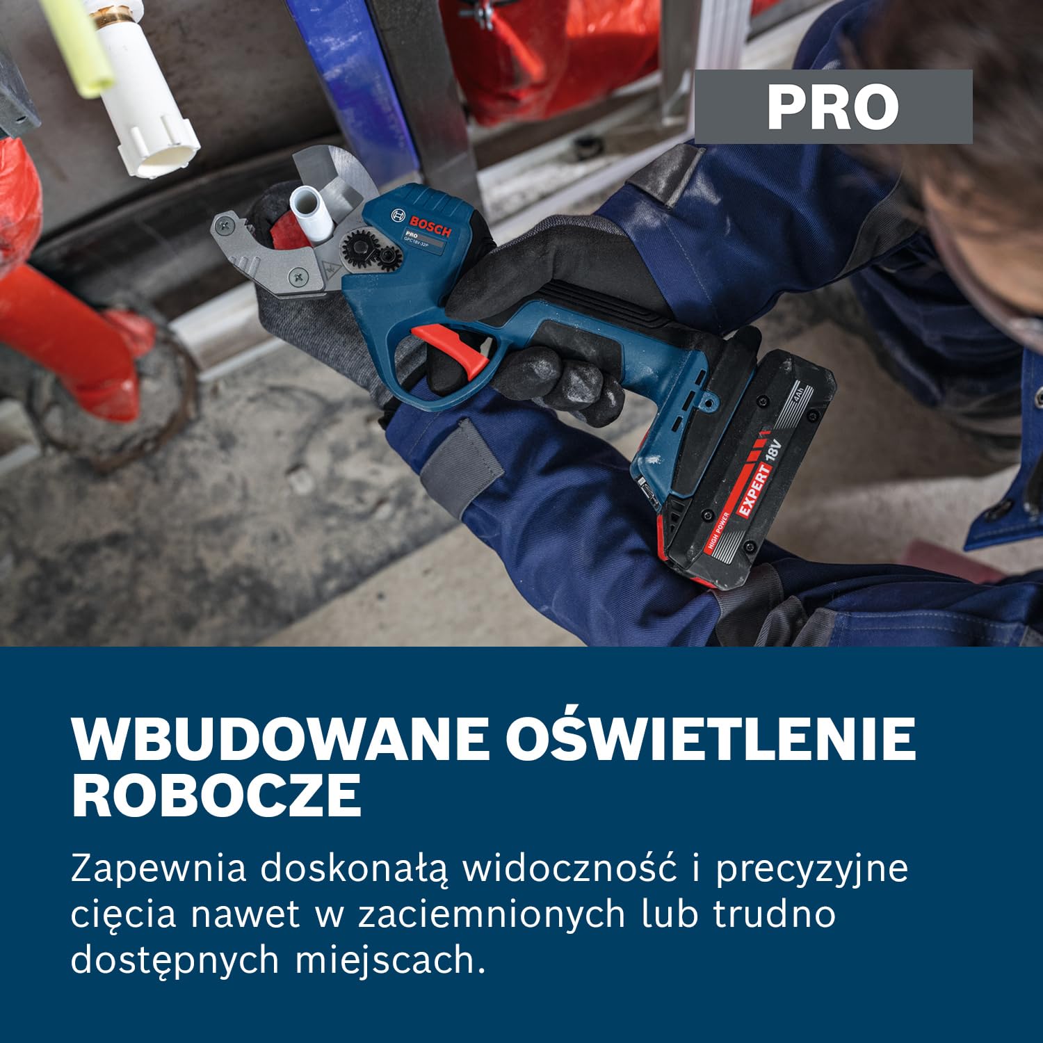 Bosch PRO 18V System Akumulatorowa przecinarka do rur GPC18V-32P (z zaczepem do paska, w L-BOXX 136)