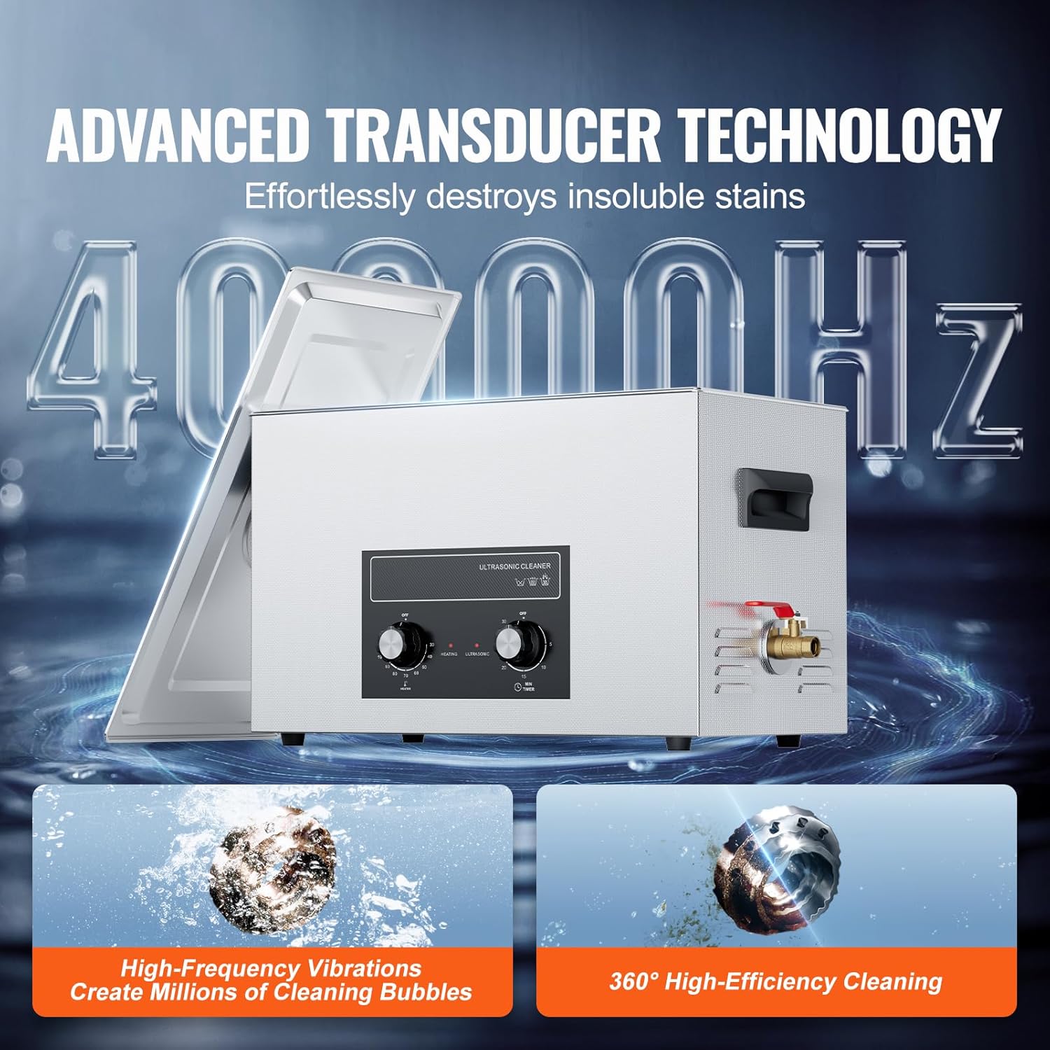 Happybuy 30L Ultrasonic Cleaner, 360W Digital Cavitation Machine with Heater & Timer, for Lab Tools, Auto Parts, Metal Parts, Carburetor, Brass
