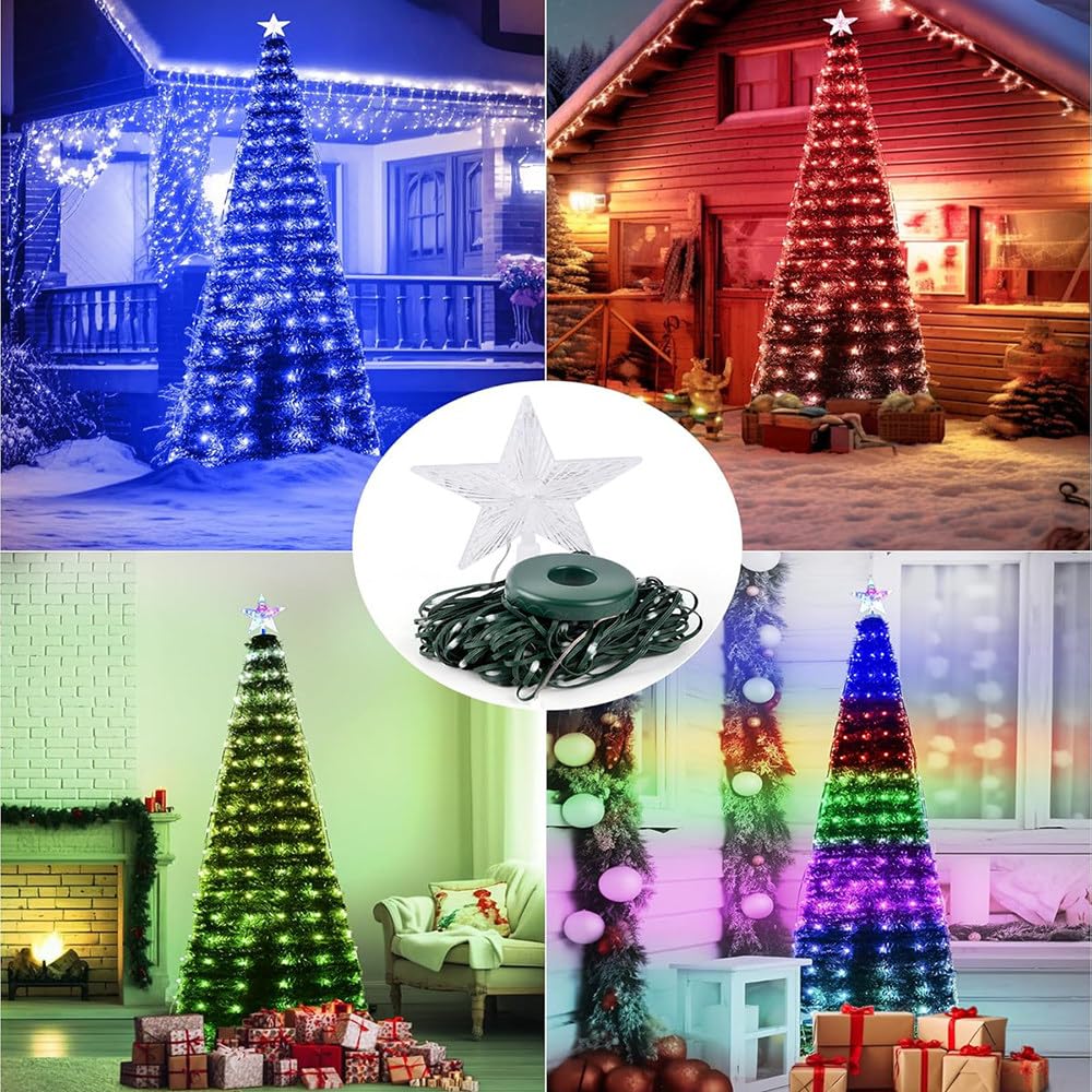 Inteligentne Lampki Choinkowe, 1,5 M/1,8 M/2,1 M, Z Gwiazdą Na Górze, 400 Diod LED, Obsługa Aplikacji/Pilota, Edycja Tekstu, Funkcja Timera I Różne Dynamiczne Efekty 1.8m