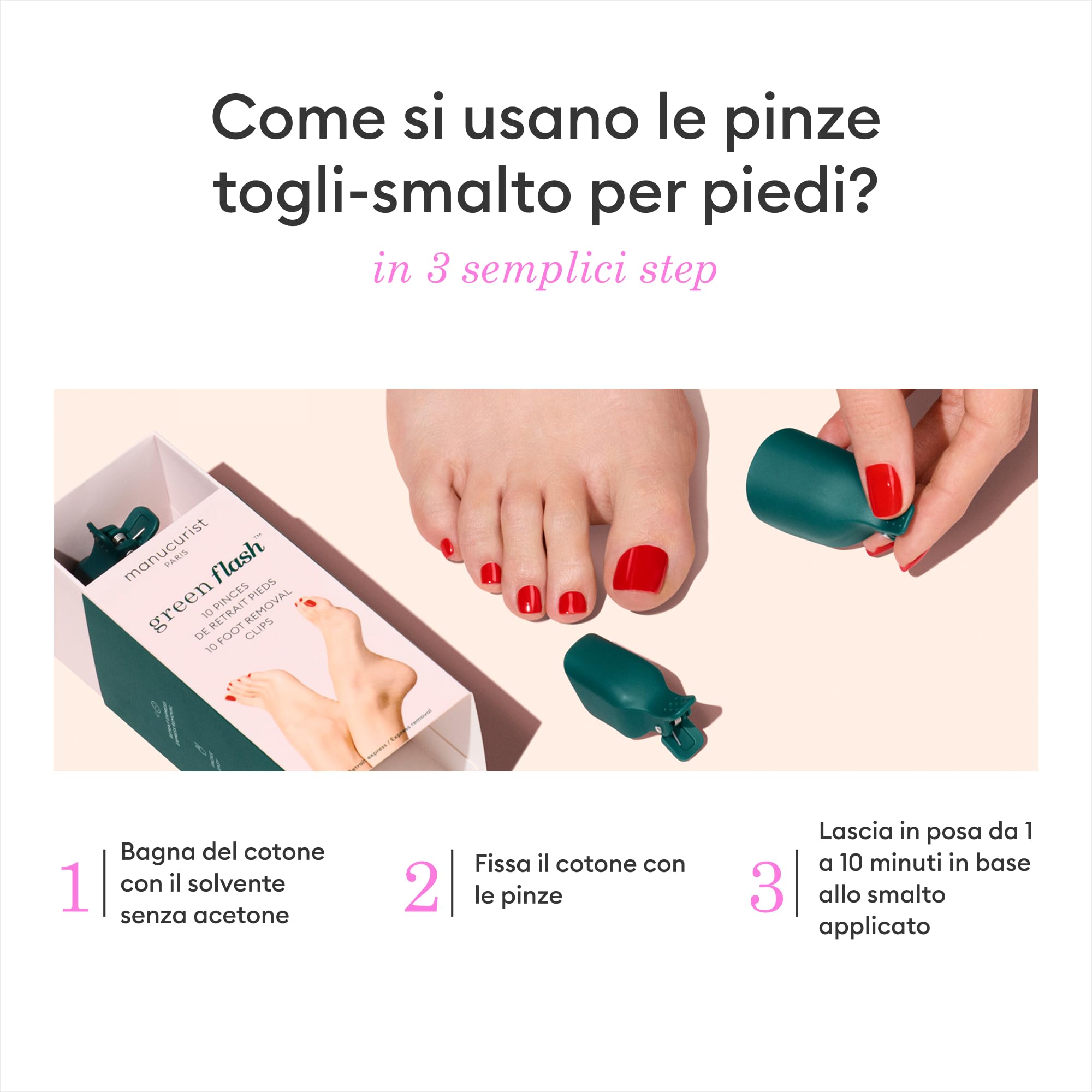 Manucurist - 10 Pinze per la rimozione dei piedi - Accessorio per la rimozione dello smalto semi permanente dei piedi - Rimozione morbida senza acetone o levigatura - Riutilizzabili a vita