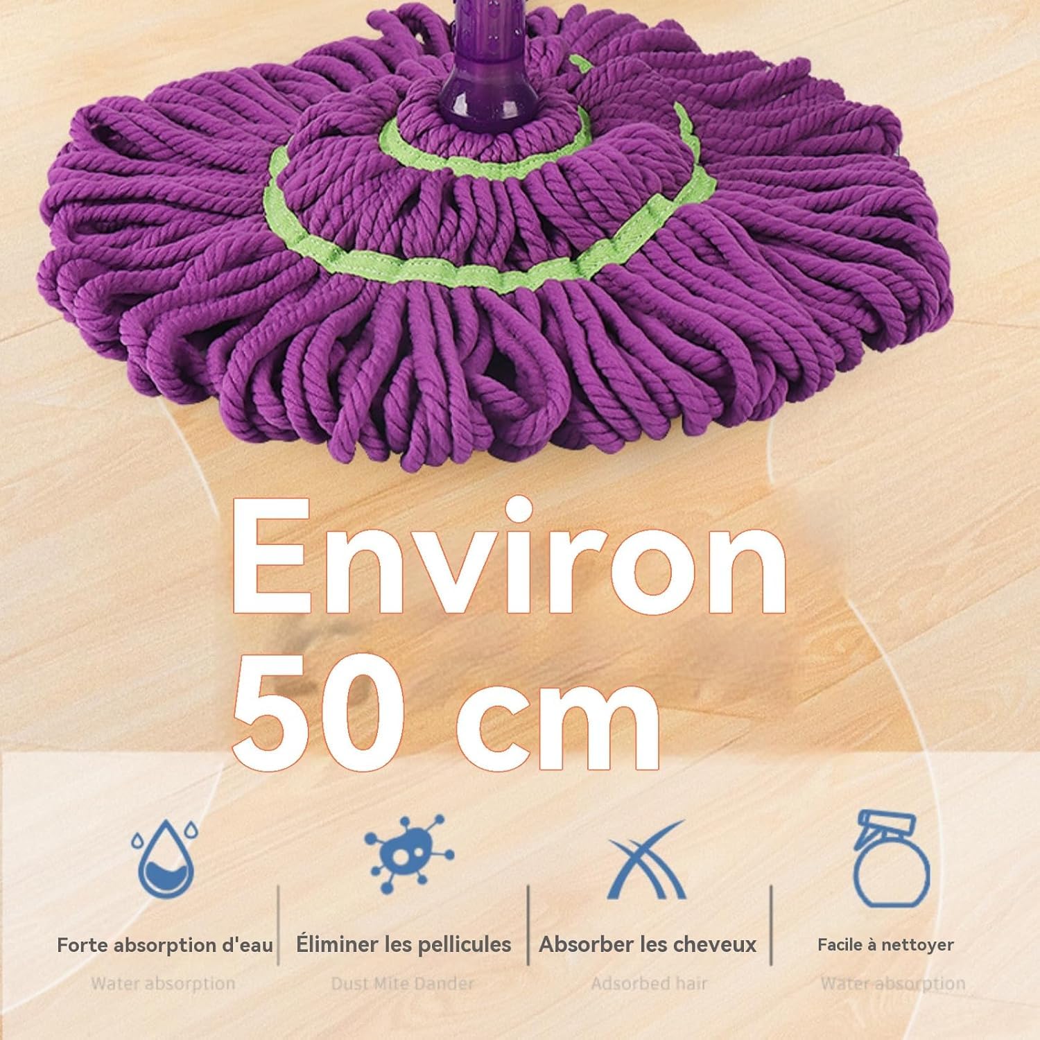 Ultra absorbente: fregona de microfibra de 360° con mango telescópico, perfecta para limpiar alfombras, parquet y suelos de vinilo, incluye 1 cabezal de fregona