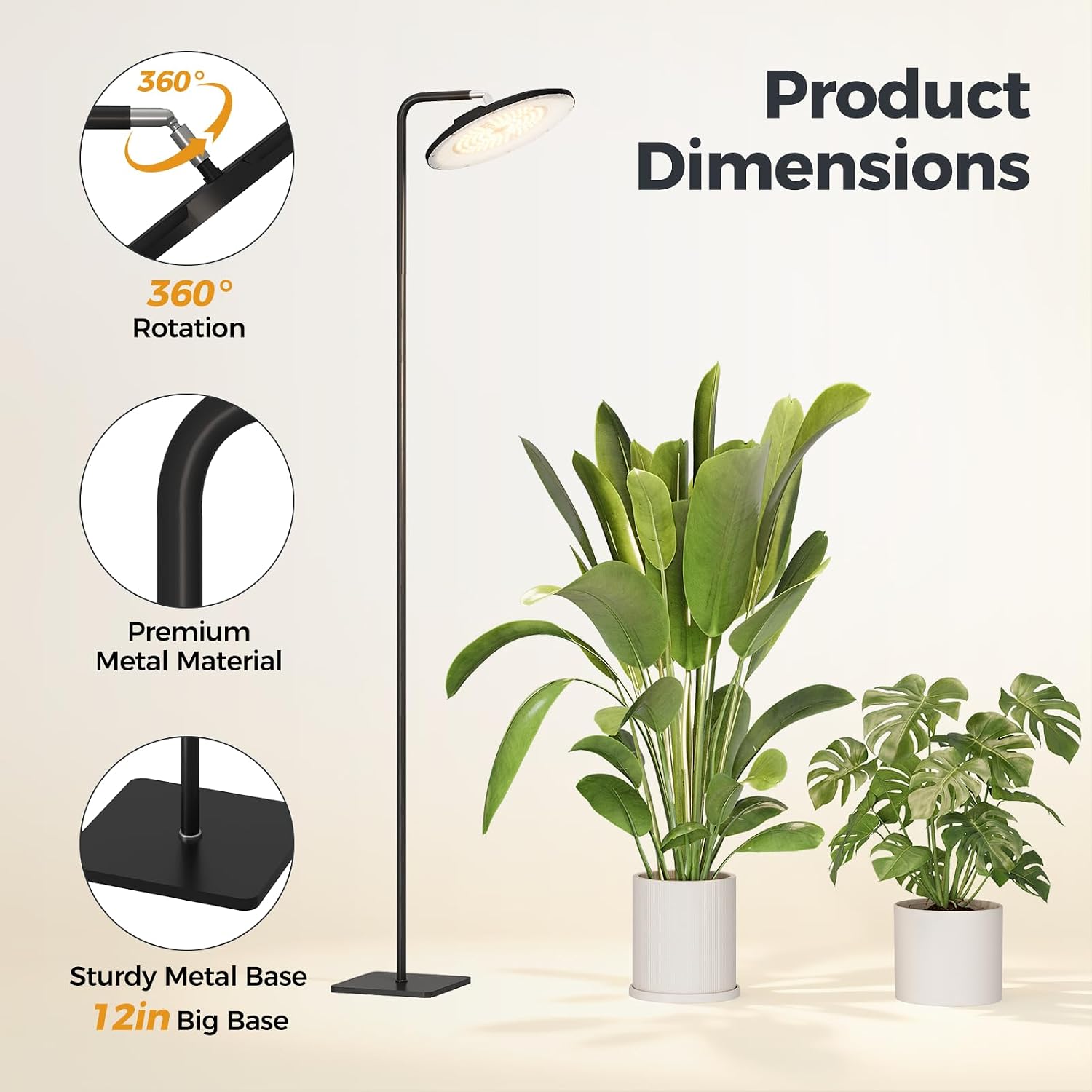Bamworld Hanging Grow Light for Indoor Plants Full Spectrum 10 Dimmable Levels LED Grow Light Long Cord Timer Garden Greenhouse Flowers Large Tall Plant Black with Upright Stand