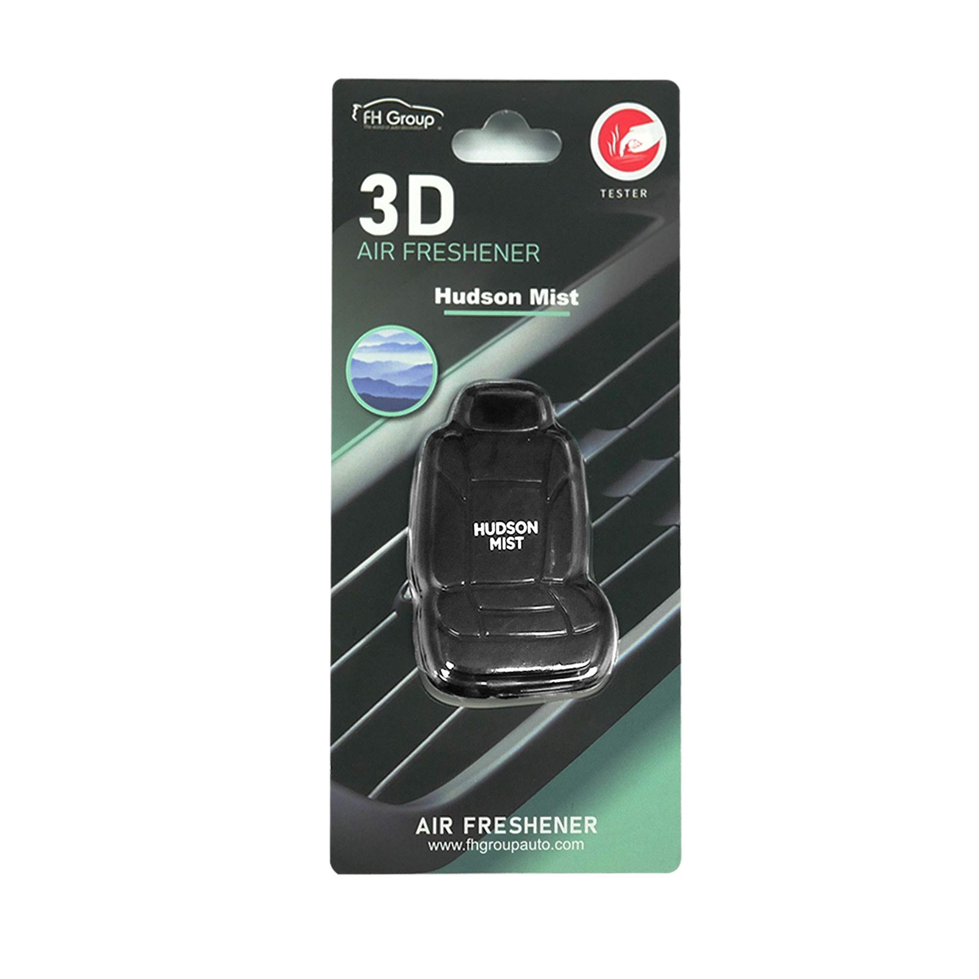 FH Group Hudson Mist 3D Scented Black Air Freshener 1-Pack Clip-On Non-Toxic, Plastic Alcohol-Free Fragrance Oil Car Seat Shape Long Lasting for Cars, SUVs, Closets, Small Spaces, etc. Black