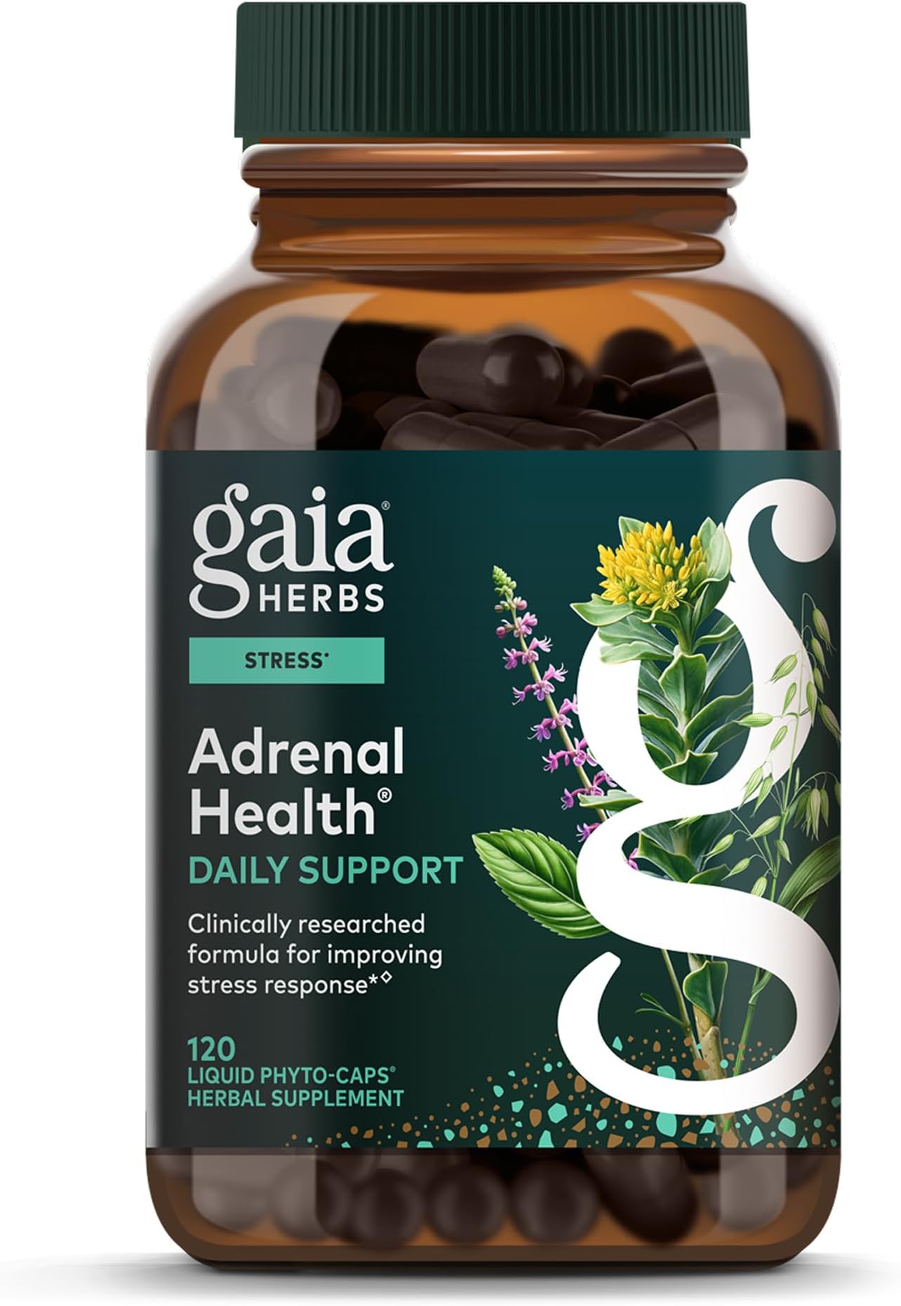 Adrenal Health Daily Support - Herbal Supplement with Ashwagandha, Holy Basil & Schisandra - Help Maintain Healthy Energy & Stress Levels* - 120 Vegan Liquid Phyto-Caps (60 Servings)