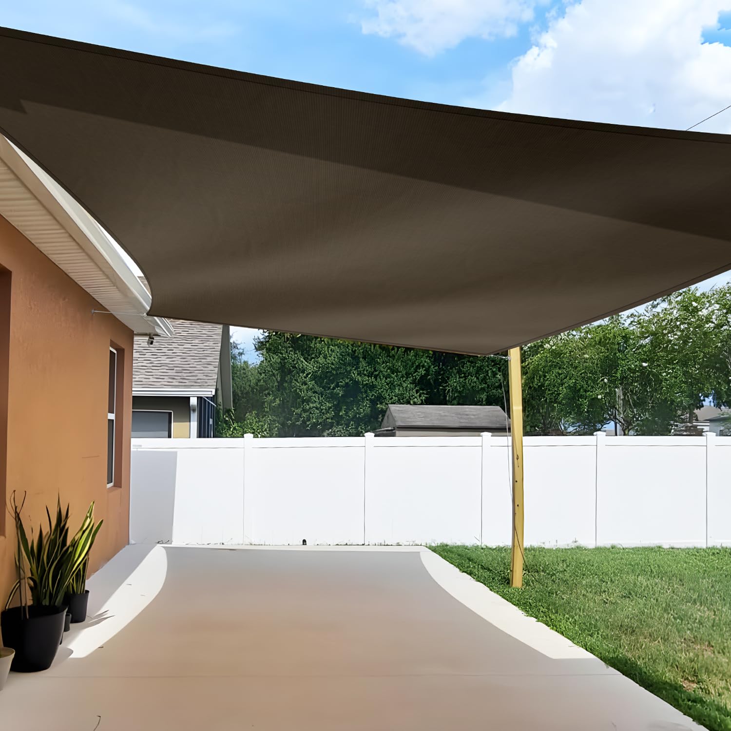 TANG 12'x16' Sun Shade Sail Rectangle Sunshade Canopy UV Block Shade Cloth Pergola Cover for Outdoor Patio Garden Gazebo Deck, Brown