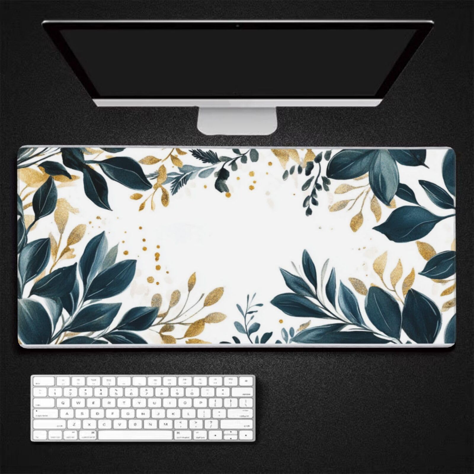 Tapis de Souris XXL 90 x 40 cm, Vert & Feuille Tapis de Bureau G671