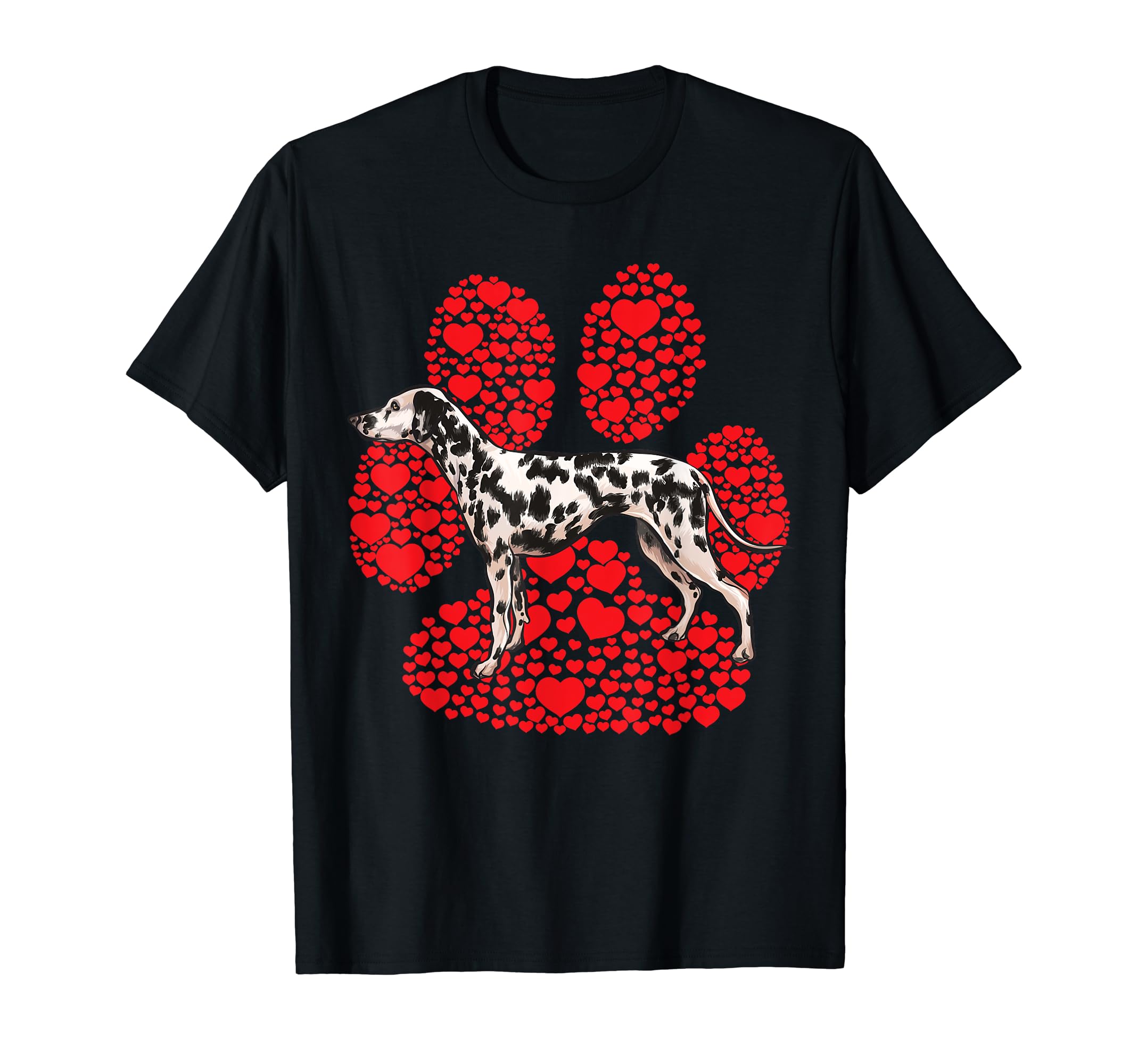 Dalmatian Valentines Day Dog Love Paw T-Shirt, Black