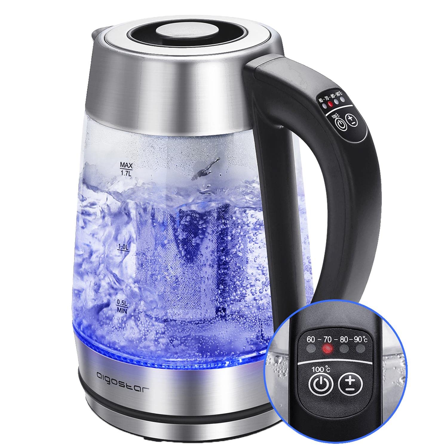 Aigostar Electric Kettle Temperature Control & Tea Infuser 1.7L, Hot