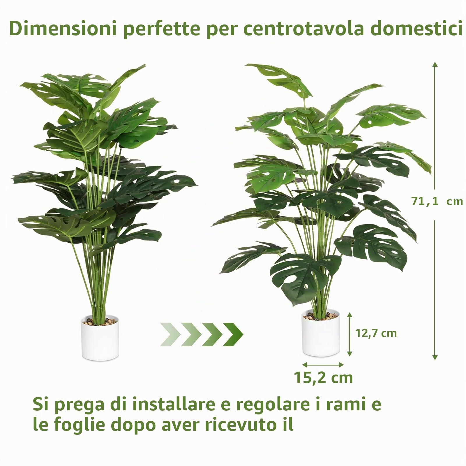 Piante artificiali da 71,1 cm, palma tropicale, albero di Monstera finto in vaso, pianta finta per esterni, interni, casa, giardino, ufficio, decorazione