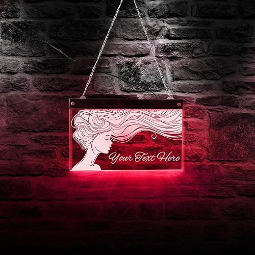 Miniatura 2 de Señora de pelo largo salón de belleza peluquería LED personalizado multicolor cambiante luz pared signo Rmote control iluminado tablero de