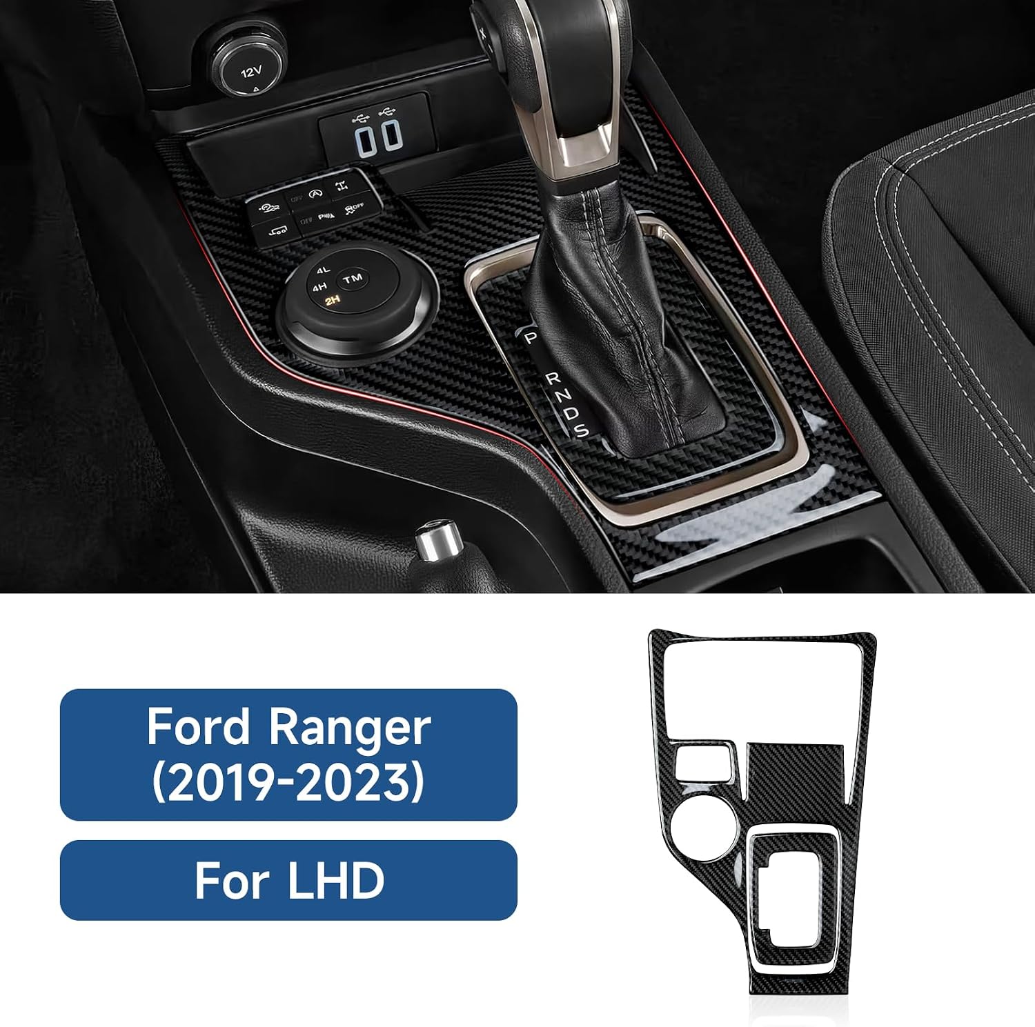 Car Sticker Carbon Fiber Gear Shift Control Panel Decal Interior Trim Cover for Ford Ranger XLT Lariat XL 2019 2020 2021 2022 2023 Accessories (Style B)