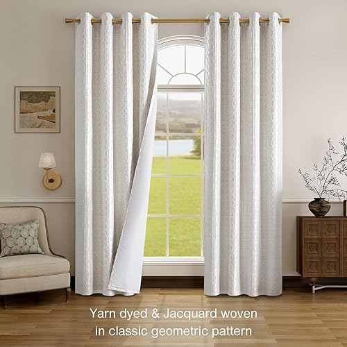 Miniatura 2 de Cortinas 100% opacas de 84 pulgadas de largo, 2 paneles de jacquard con aislamiento térmico y reducción de ruido, cortinas con ojales para