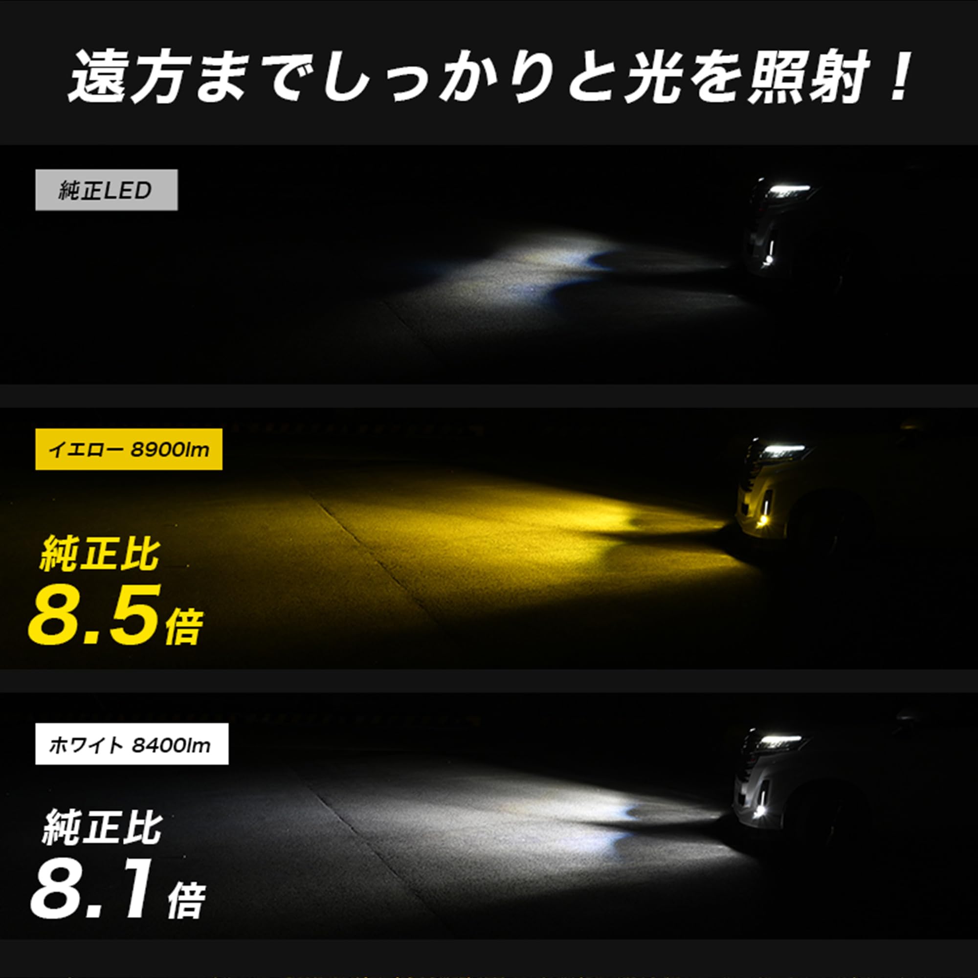 Amazon | VELENO LED フォグランプ L1B 形状 8400lm ホワイト 白 発光