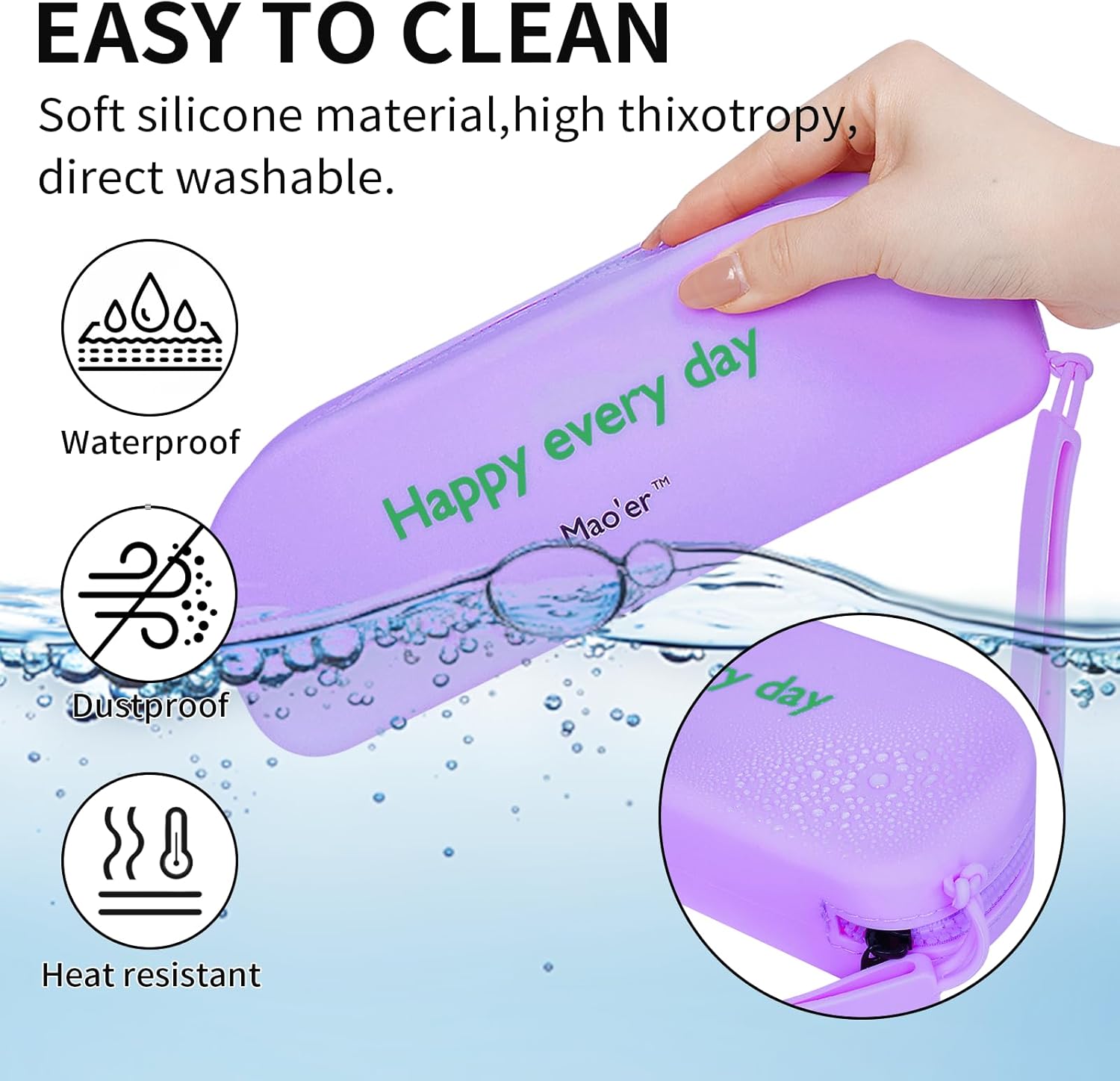 Mao'er Portable Storage Bag. Makeup Bag, Pencil Case, Coin Purse. Silicone material, zipper closure. Storage of small items suitable for daily life, travel, office and study(Purple) - Image 3