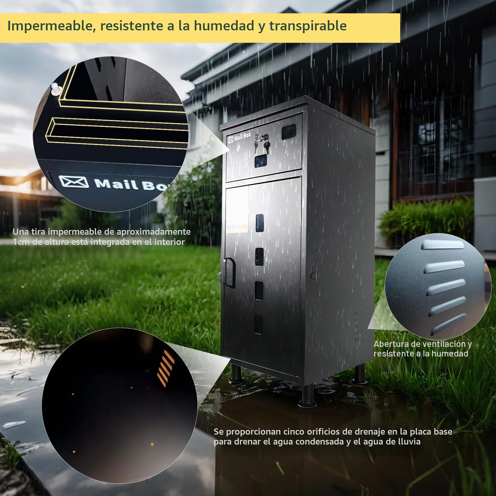 buzon Paquetes exterior850x400x400mmBloqueable, antirrobo, Base Ajustable, Resistente a la Lluvia y a la oxidación.Servicios de Entrega de Correo y paquetería a Domicilio-Gris Antracita.