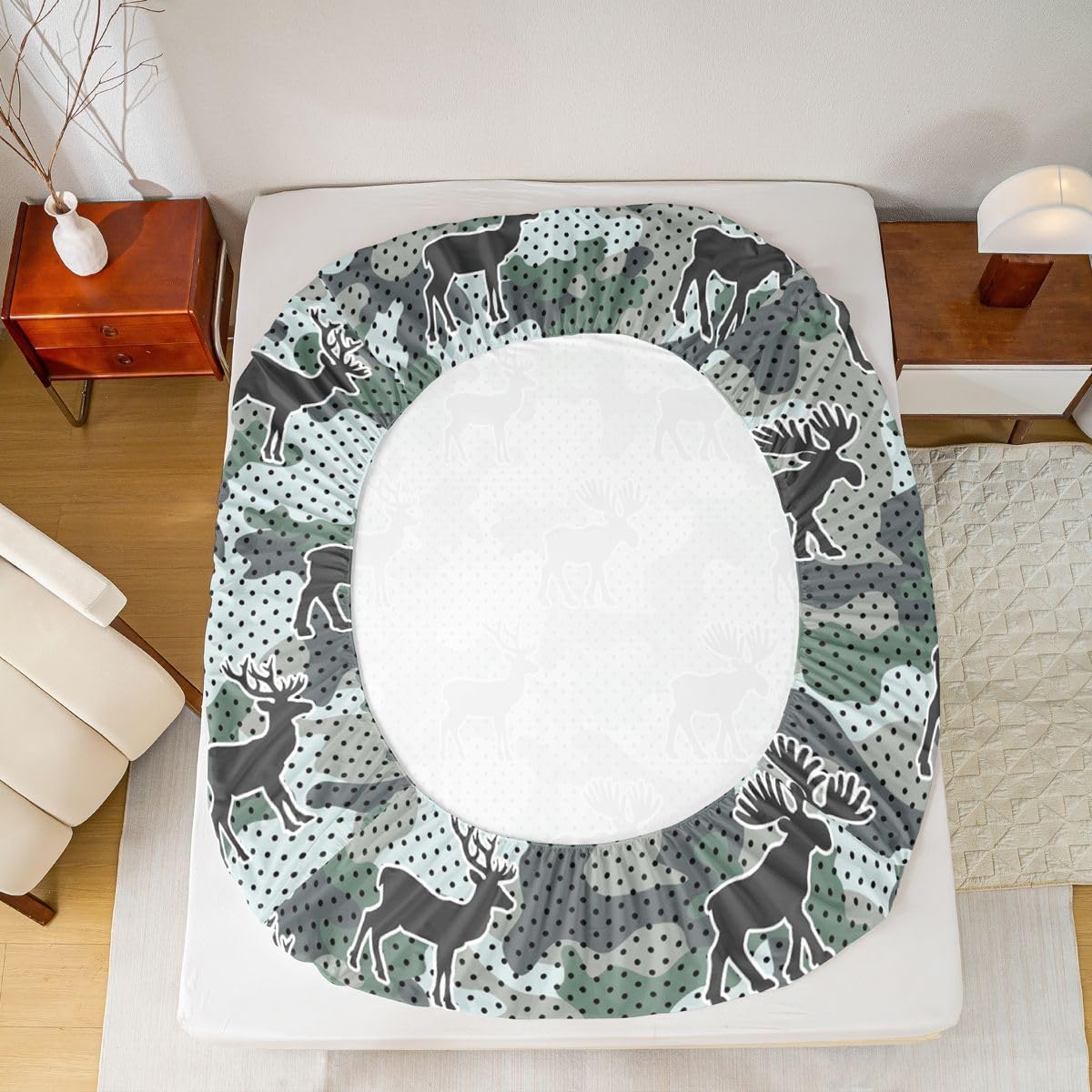 Erosebridal Camouflage Bed Sheets Full Deer Hunting Sheet Set, Farmhouse Wildlife Soft Lightweight Bedding Set, Wild Animal Rustic Fitted Sheet with Deep Pocket