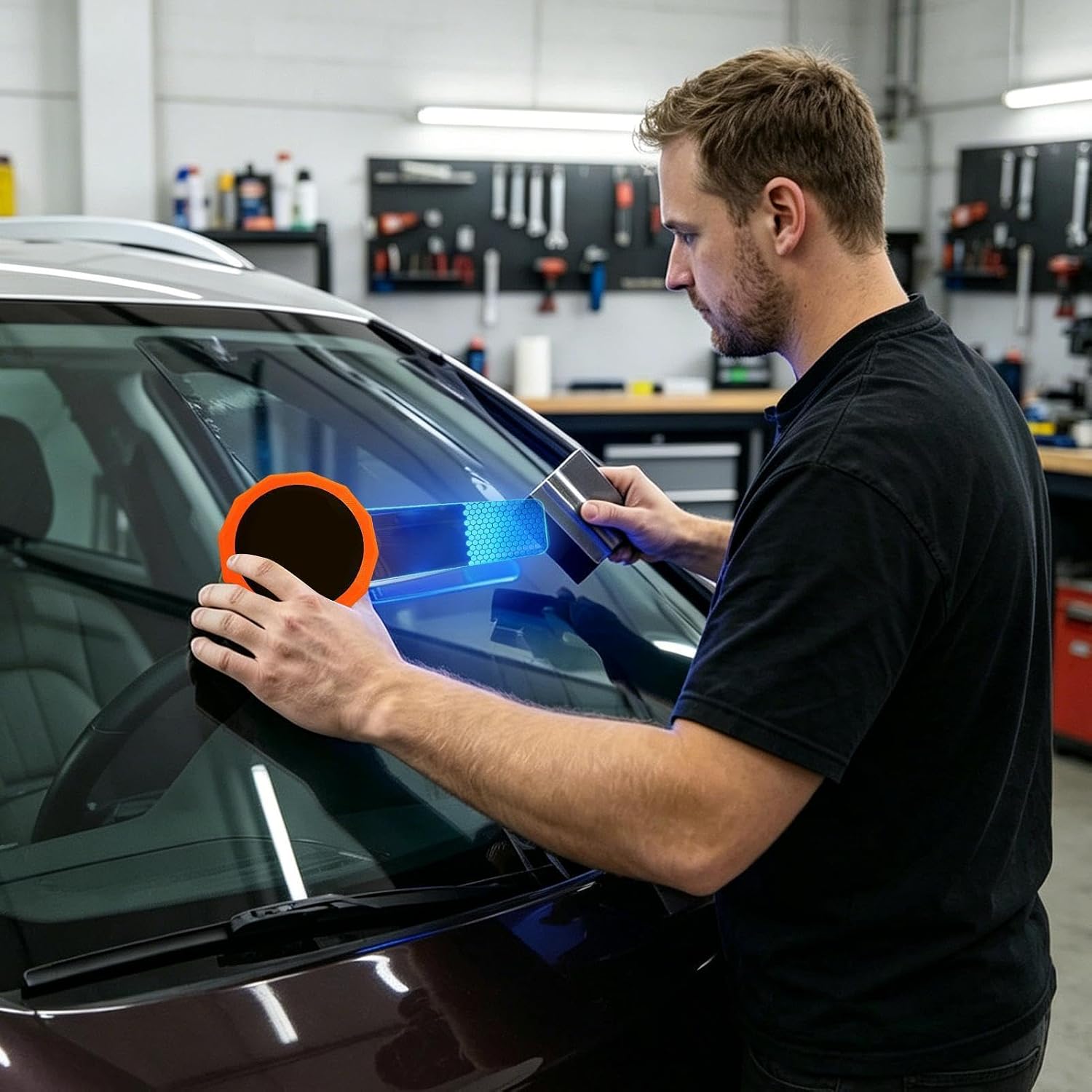 Magnetic Window Tint Light - White Blue LED Detailing Inspection Lamp Tool | LED Magnetic Inspection Light for Window Tinting | White Blue Illumination with Hands Free Mount for Detailing Work