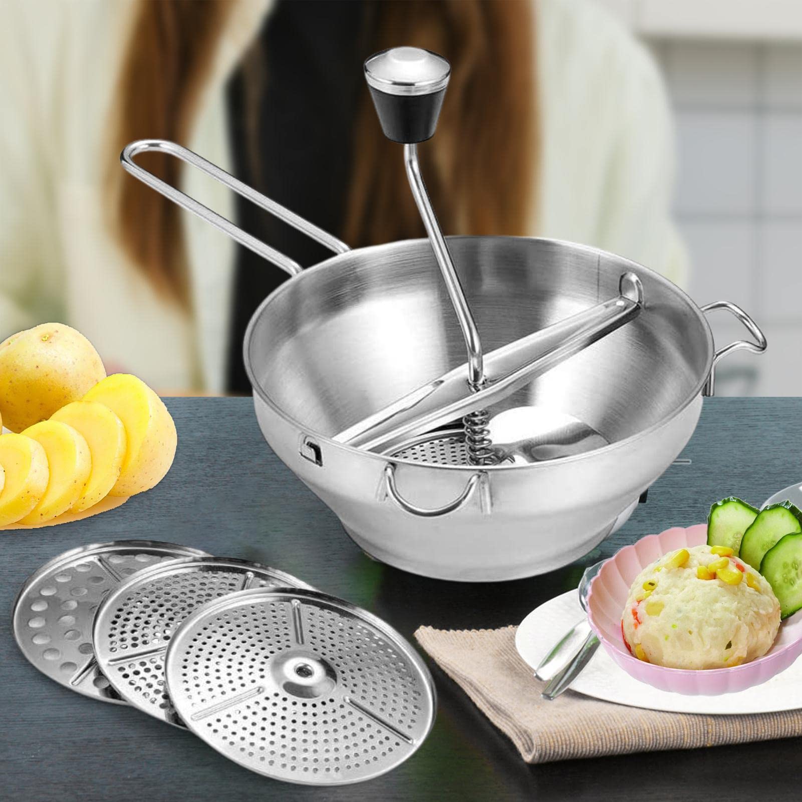 Molinillo de alimentos para bayas | Molinillo de alimentos para bebés de acero inoxidable, molinillo giratorio de acero inoxidable para alimentos para bebés, puré de manzana, puré de papas A/a