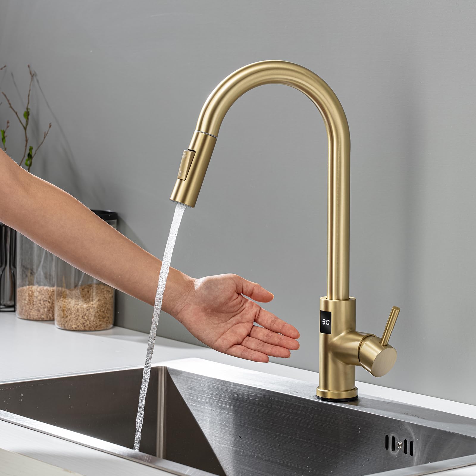 XJTNLB Grifo Fregadero con Sensor Oro Cepillado