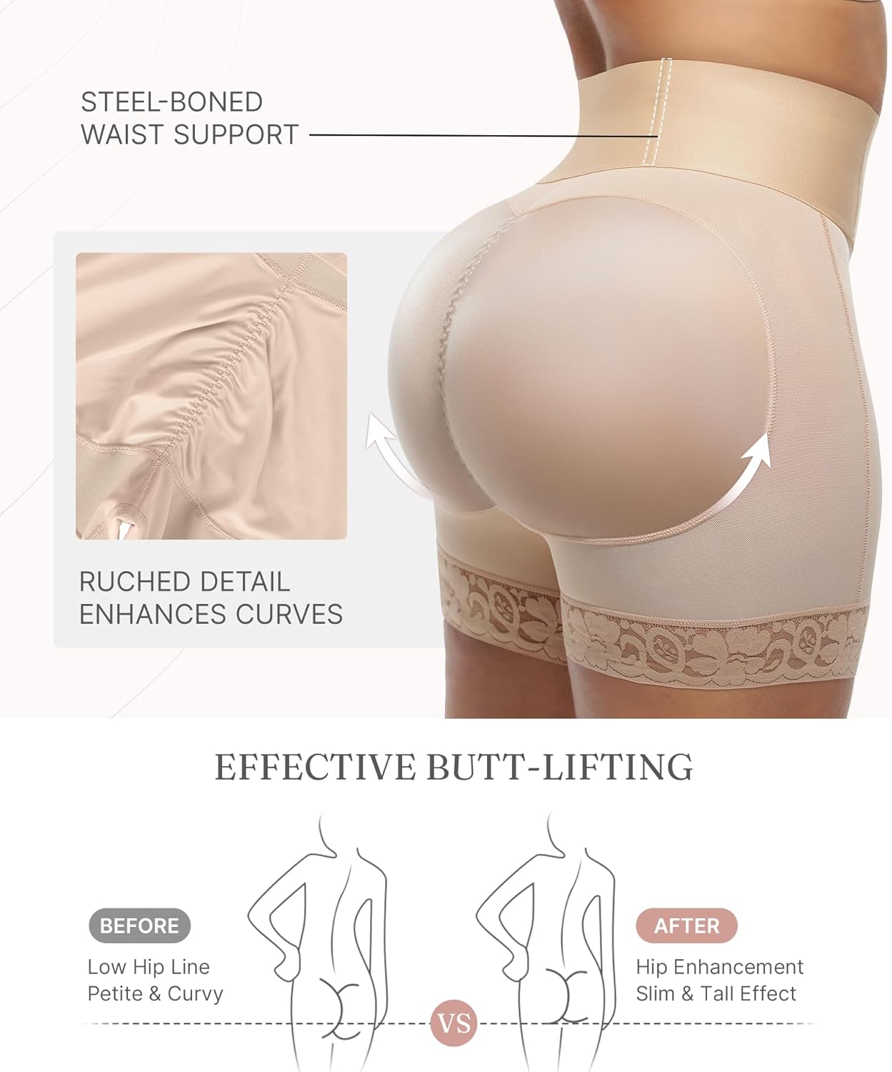 FeelinGirl Butt Lifting Shapewear for Women Tummy Control Body Shaper Shorts Butt Hip Enhancer Shapewear Panties