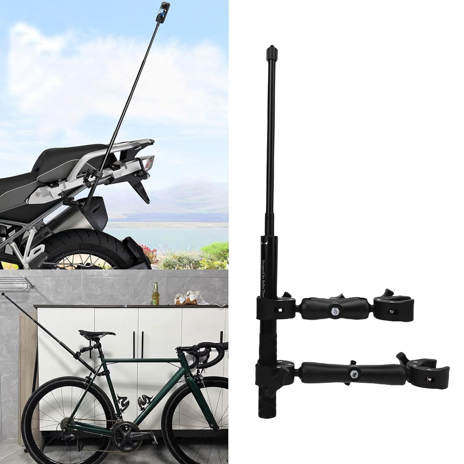 Luocute Zestaw Wspornika Kamery Motocyklowej, Podwójny Zacisk 28-115 Cm Selfie Stick dla X5 X4 X3 X2 One RS, Kompatybilny z kierownicą 0,6-1,75 Cala
