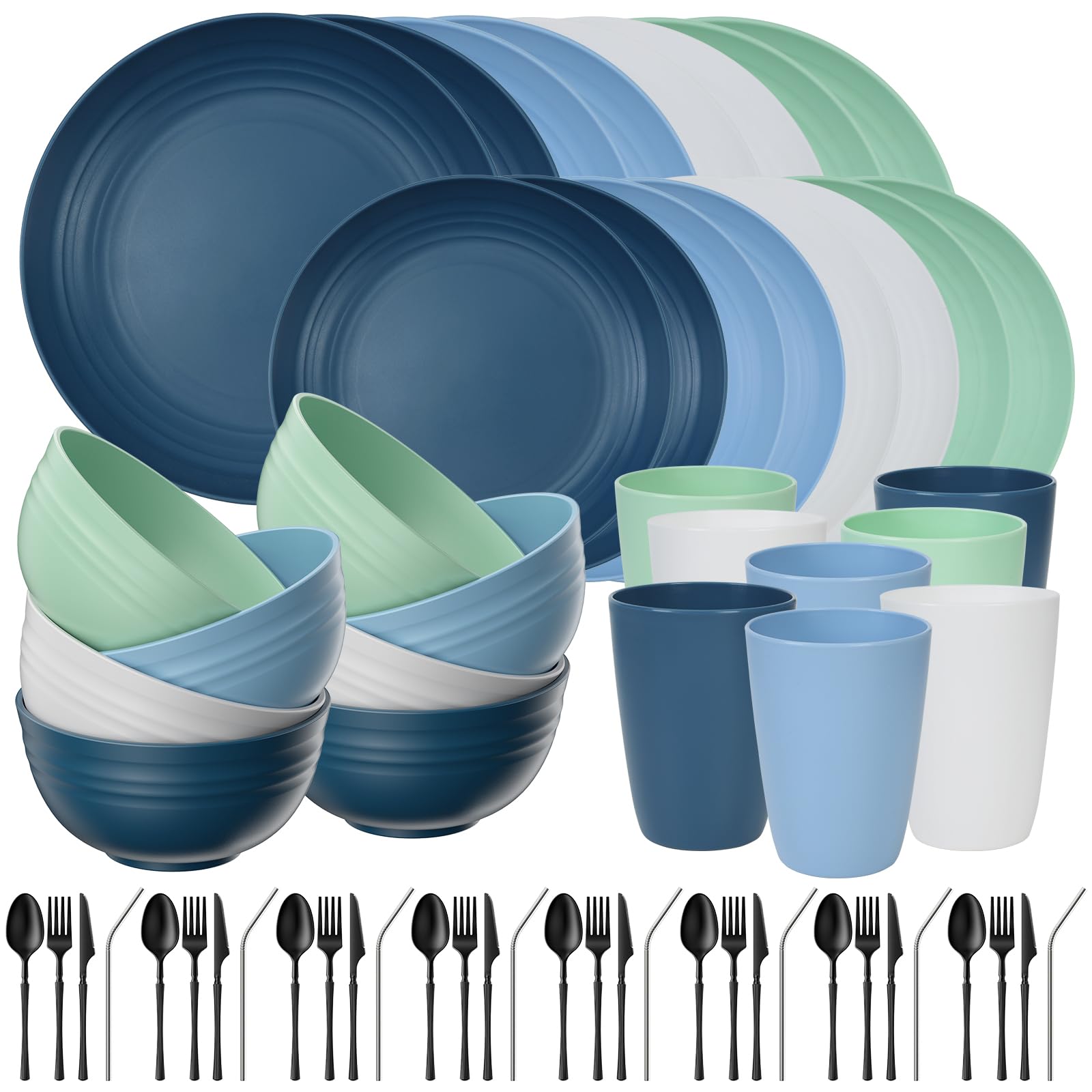 Quatish 64 Piece Dinnerware Set - Camping & Outdoors -18