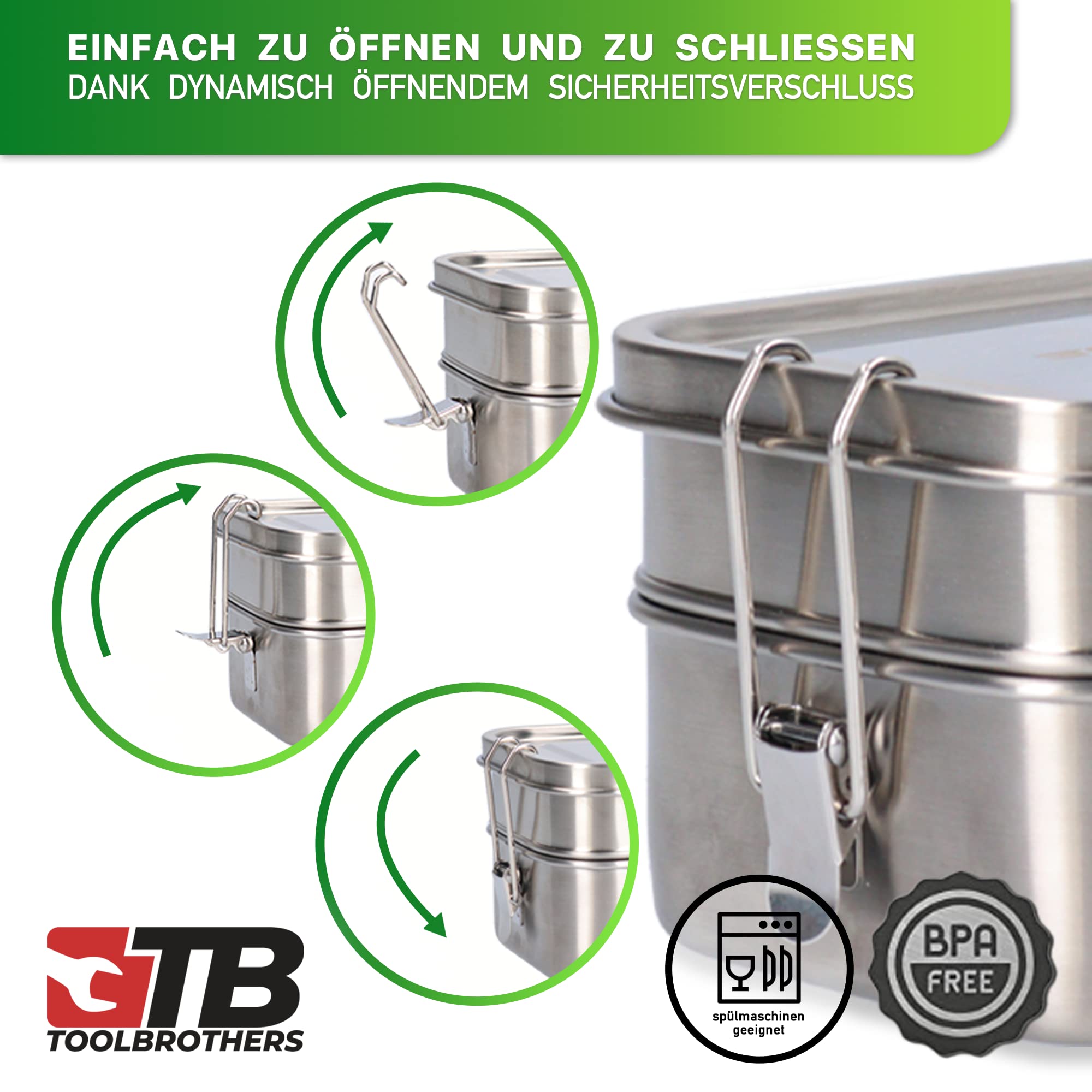 Toolbrothers Paquete de almuerzo con fiambrera de acero inoxidable con compartimentos separadores y tapa de acero inoxidable de 1200 ml + botella de acero inoxidable de 500 ml + cubiertos