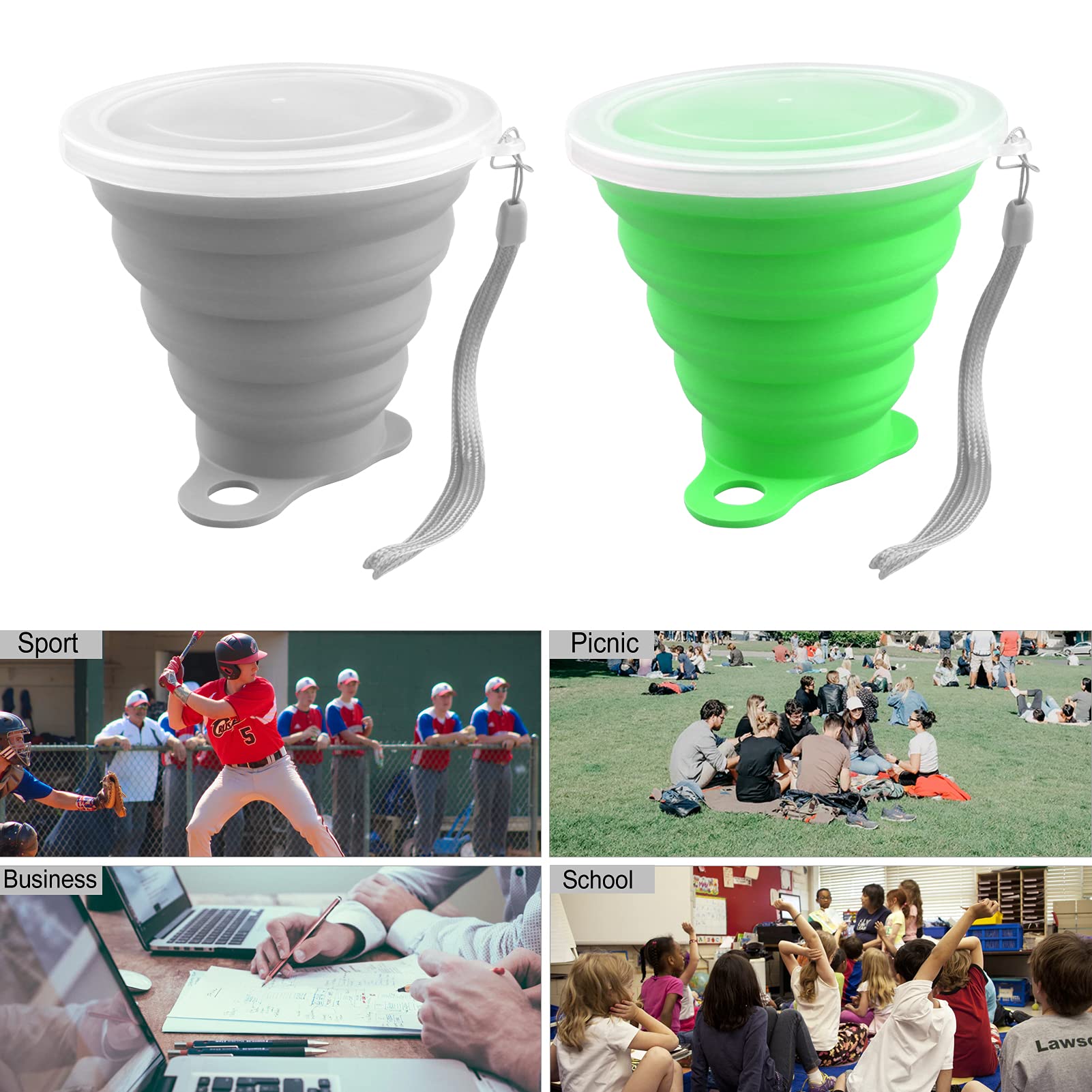 Tazze Di Silicone Pieghevoli Da Viaggio - 2 Pezzi Con Coperchio, Per Escursionismo - Foto 12