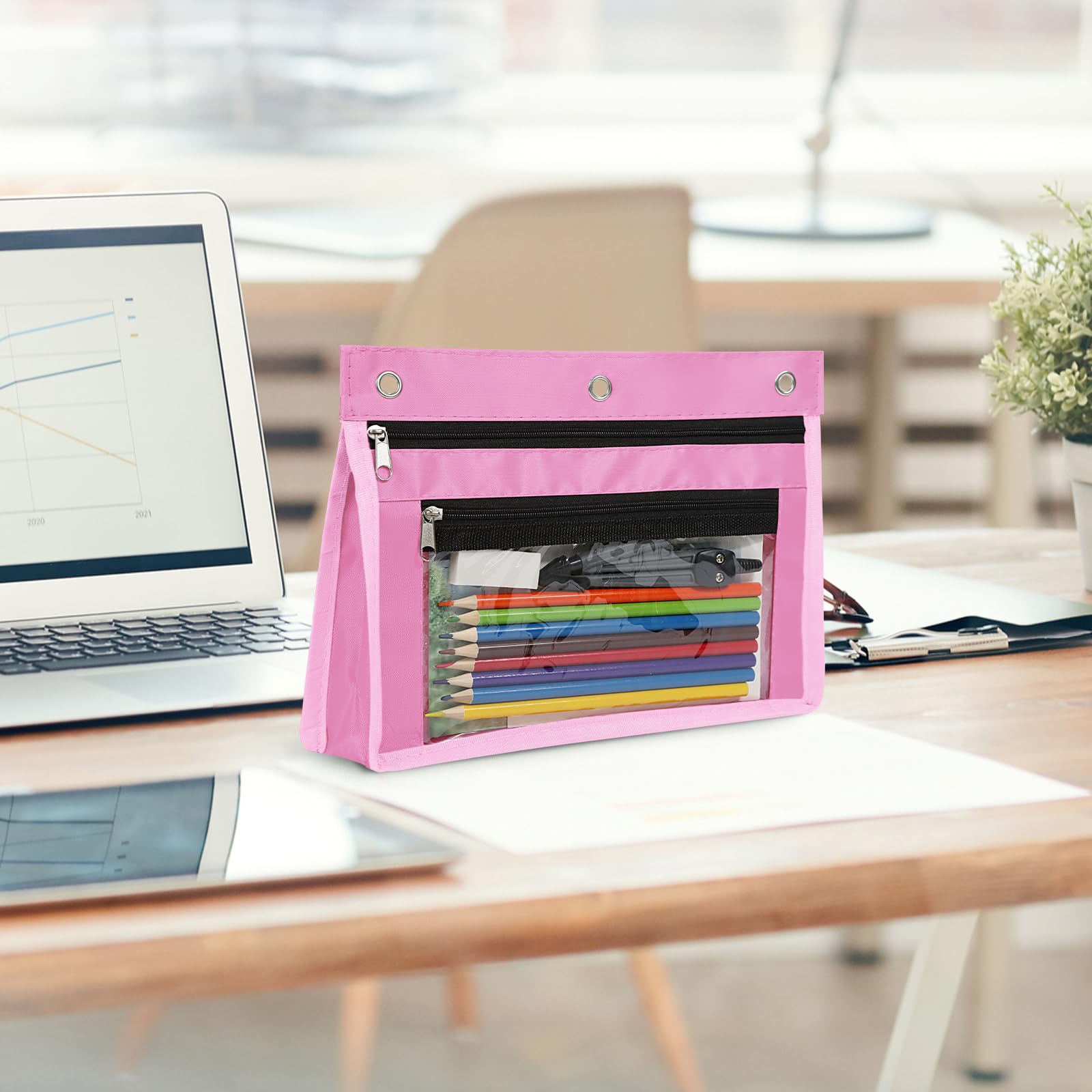 YoeeJob Astuccio espandibile da 2,5 cm per raccoglitori a 3 anelli, confezione da 18 astuccio grande capacità con cerniera, astuccio trasparente a tre anelli, adatto per scuola e ufficio (rosa)