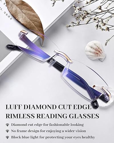Miniatura 10 de LUFF Lentes de lectura para computadora de alta calidad, bloqueo de luz azul, diseño de borde cortado de diamante, lectores para mujeres