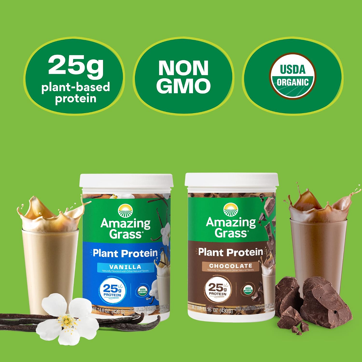Amazing Grass Vegan Protein Powder, Plant Based Organic Blend with 25g of Protein, Dairy, Gluten & Soy Free - Creamy Chocolate (10 Servings)