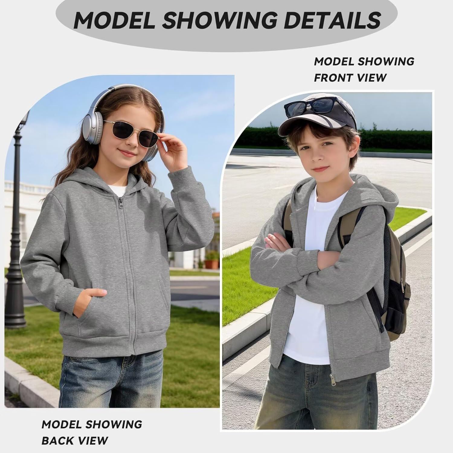 Girls Boys Athletic Zip Up Hoodie Sweatshirt Brushed Fleece Hooded Zipper Sweatshirt School Outerwear Coat for Kids - Image 3