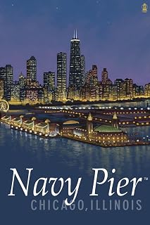 ART.COM Wall Art Print Navy Pier and Chicago Skyline by Lantern Press, 12" x 18"