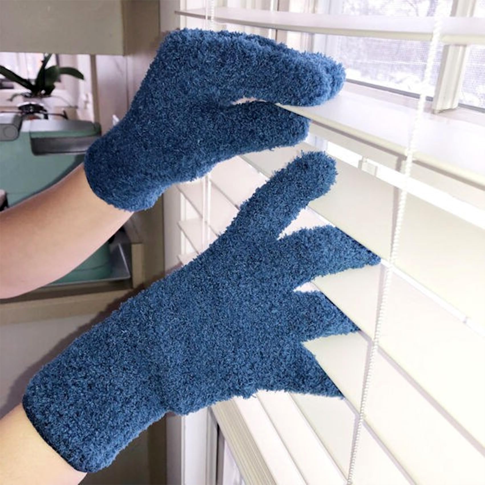 3 paar microvezel stofhandschoenen, plantenafstoffen handschoenen, bladerreiniging, herbruikbare microvezel-stofhandschoen voor huisreiniging, autojaloezieën, schoonmaakhandschoenen, blauw, roze