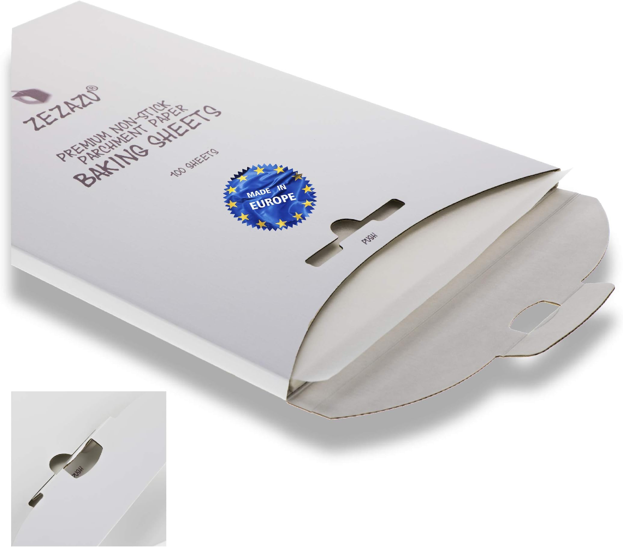 ZEZAZU Premium Non-Stick Parchment Baking Paper Sheets Precut - 30.5 x 40.6 cm (12 x 16 inches) - 100 Sheets, Exact Fit for Half-sheet Baking Pans, RECLOSABLE PACK, Siliconized Dual Coated
