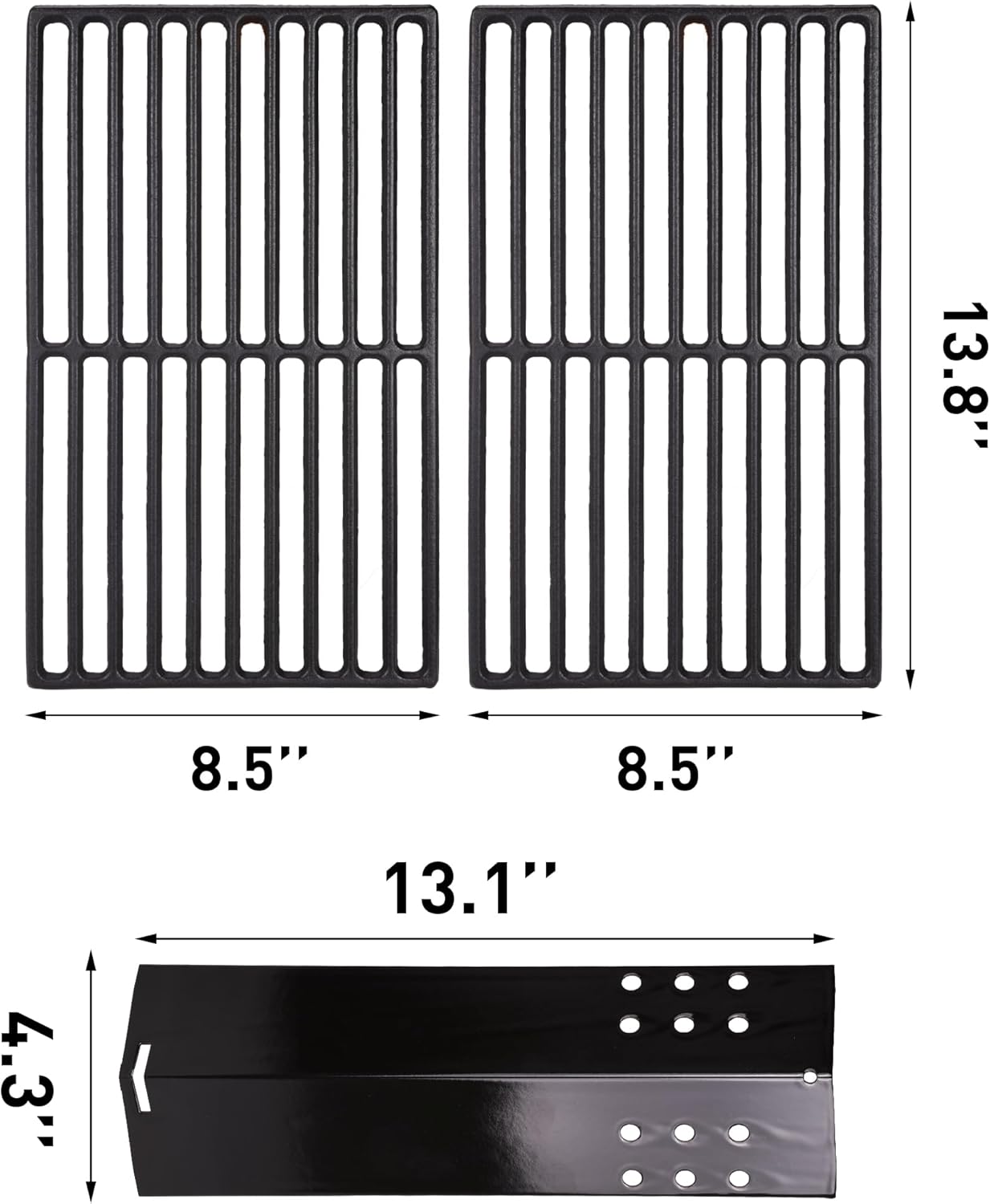 BRANDMAN GRILLS SINCE 1987 Grill Grate for Brand-Man Hoss Series - 2 Cast Iron Replacement Grate & 3 Flame Tamer - Durable, Easy to Use