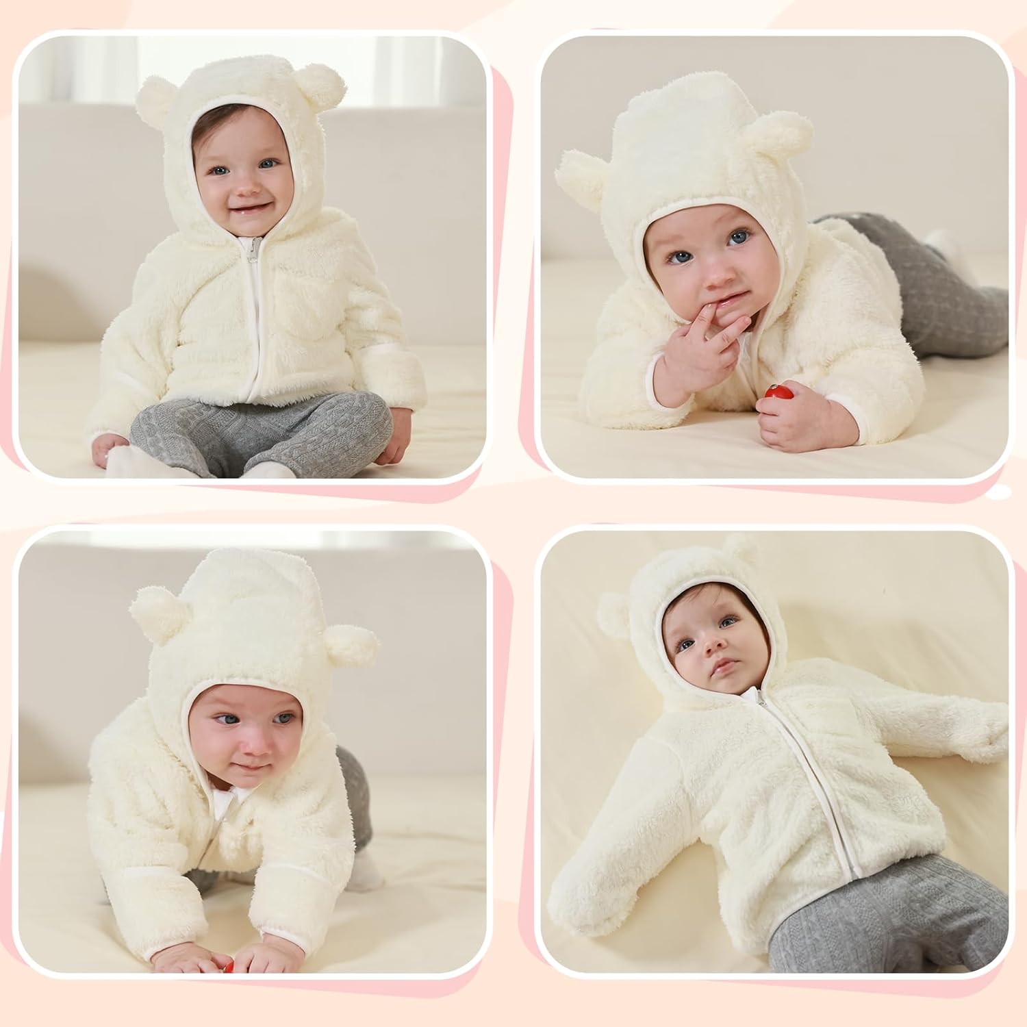Baby Infant Boys Girls Winter Coat with Fold-Over Mittens Fleece Outwear Jacket Warm Clothes Bear Hooded - Image 6