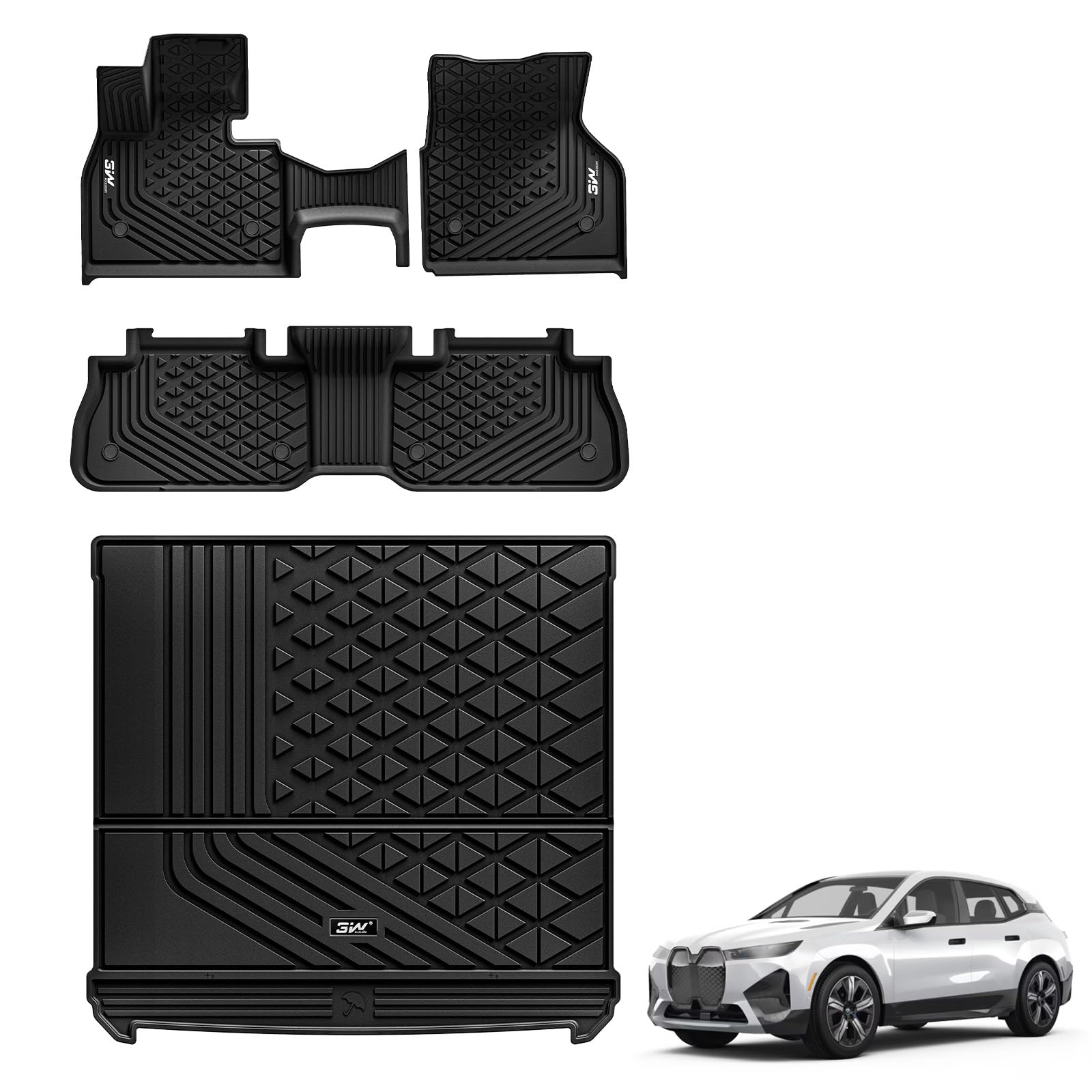 3W Fußmatten & Kofferraumwanne für BMW iX i20 2022-2025 | TPE Thorex™ Allwetter | 3D Maßgeschneiderte Passform | Hundefreundlich Auto Zubehör | Wasserdicht & Kratzfest | Antirutsch