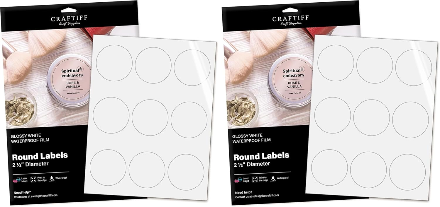 Round Labels Stickers 2.5" inches Printable Vinyl Waterproof Glossy White Sticker Paper, 135 Customizable Labels Compatible with 22830 (Pack of 2)