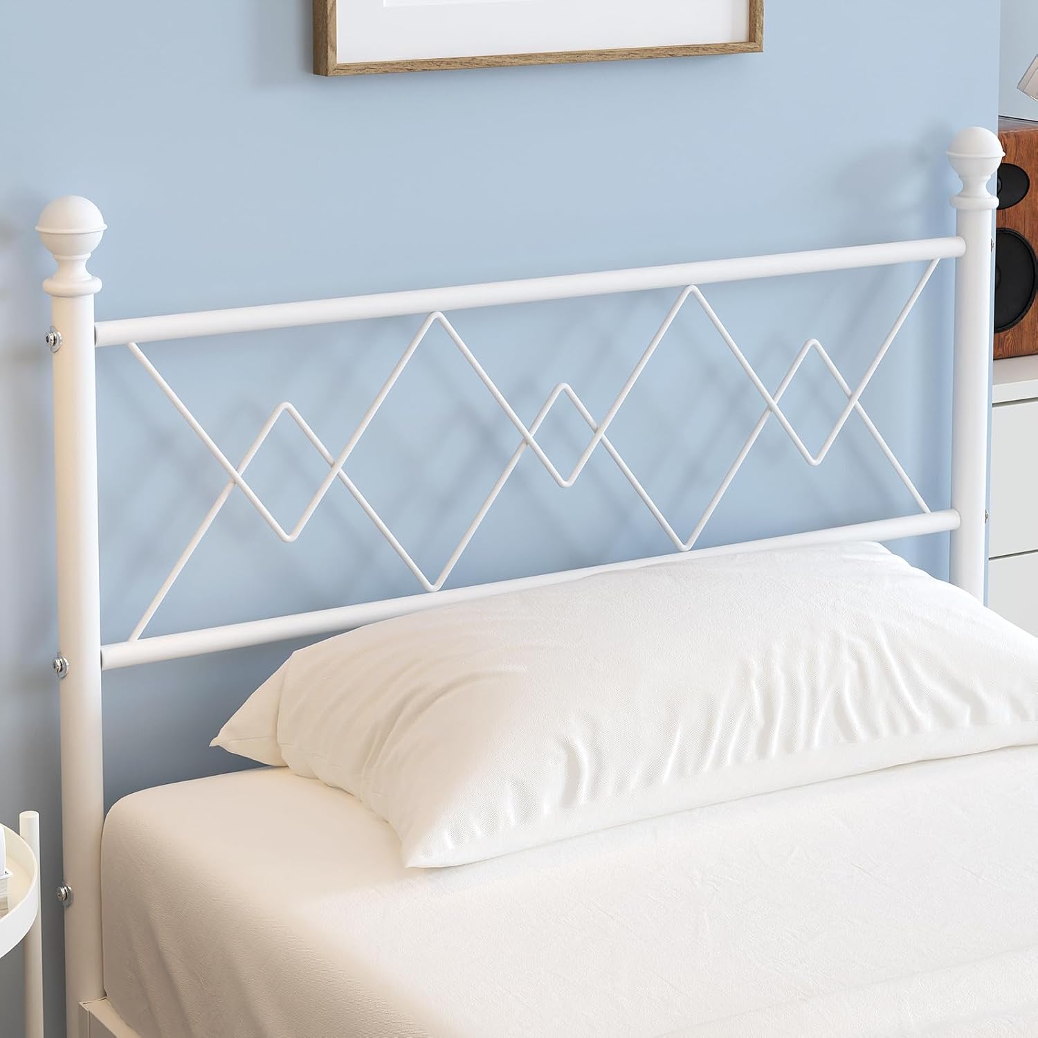 Elephance Twin Size Bed Frame,Metal Platform Bed Frame with Headboard and Footboard,Under Bed Storage,No Box Spring Needed,Easy Assembly,White