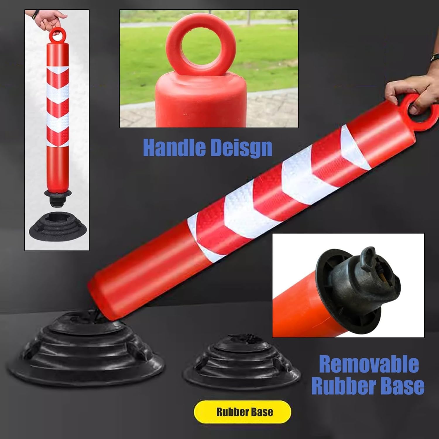Coni riflettenti per la sicurezza stradale, alti 80 cm, flessibili, per vialetti, segnale di avvertimento, dissuasore di parcheggio, controllo della folla, in plastica, neri.