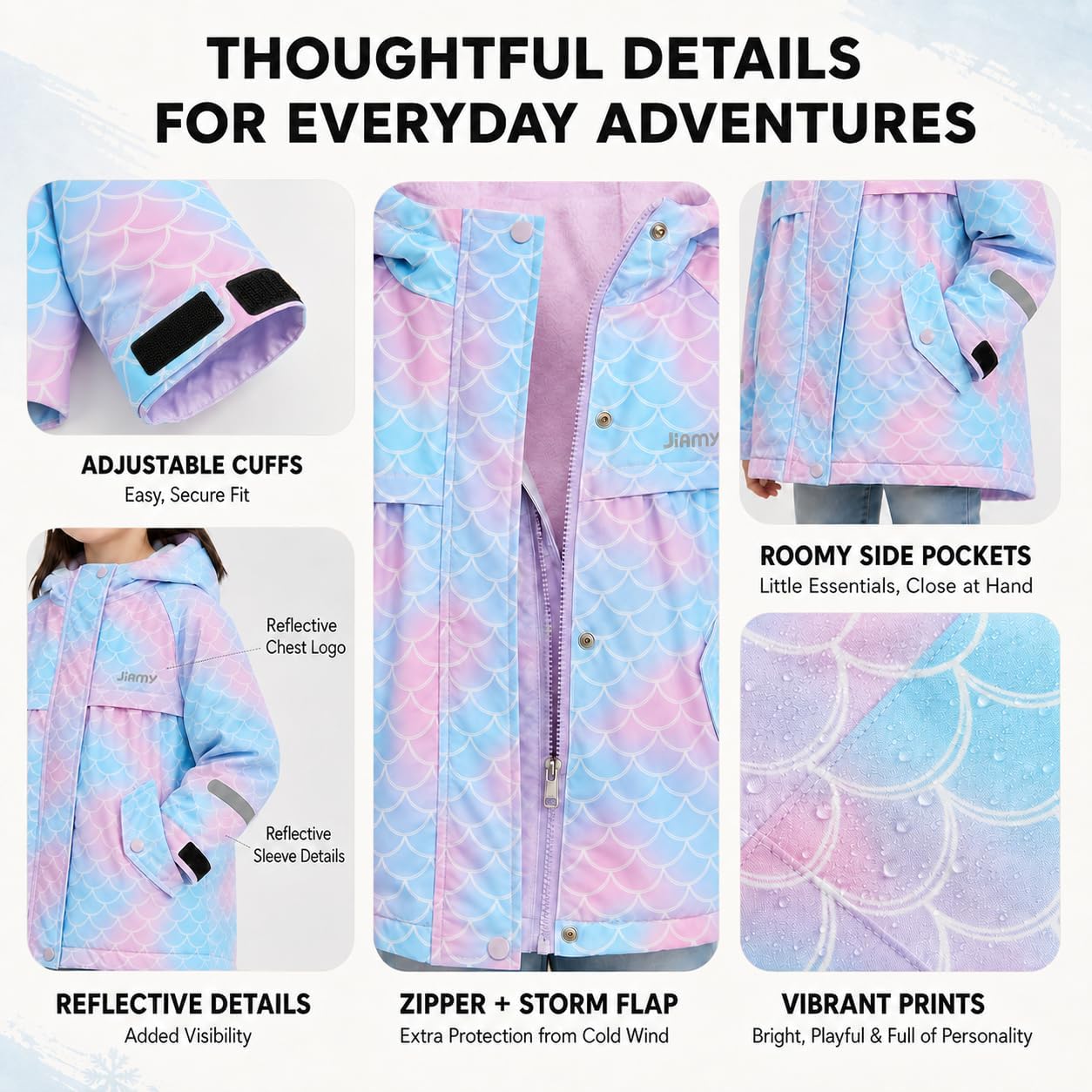 JiAmy Toddler Girls Winter Coat Fleece Lined Waterproof Hooded Jacket 1-8Y