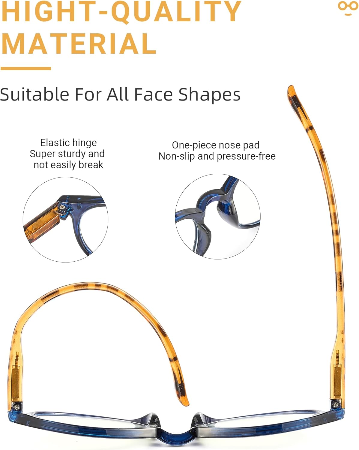 5 Pack Reading Glasses For Women/Men-Blue Light Blocking Computer Reader W/Round Frame - Retro Clear Lens Fake Eyeglasses（4.0） - Image 5