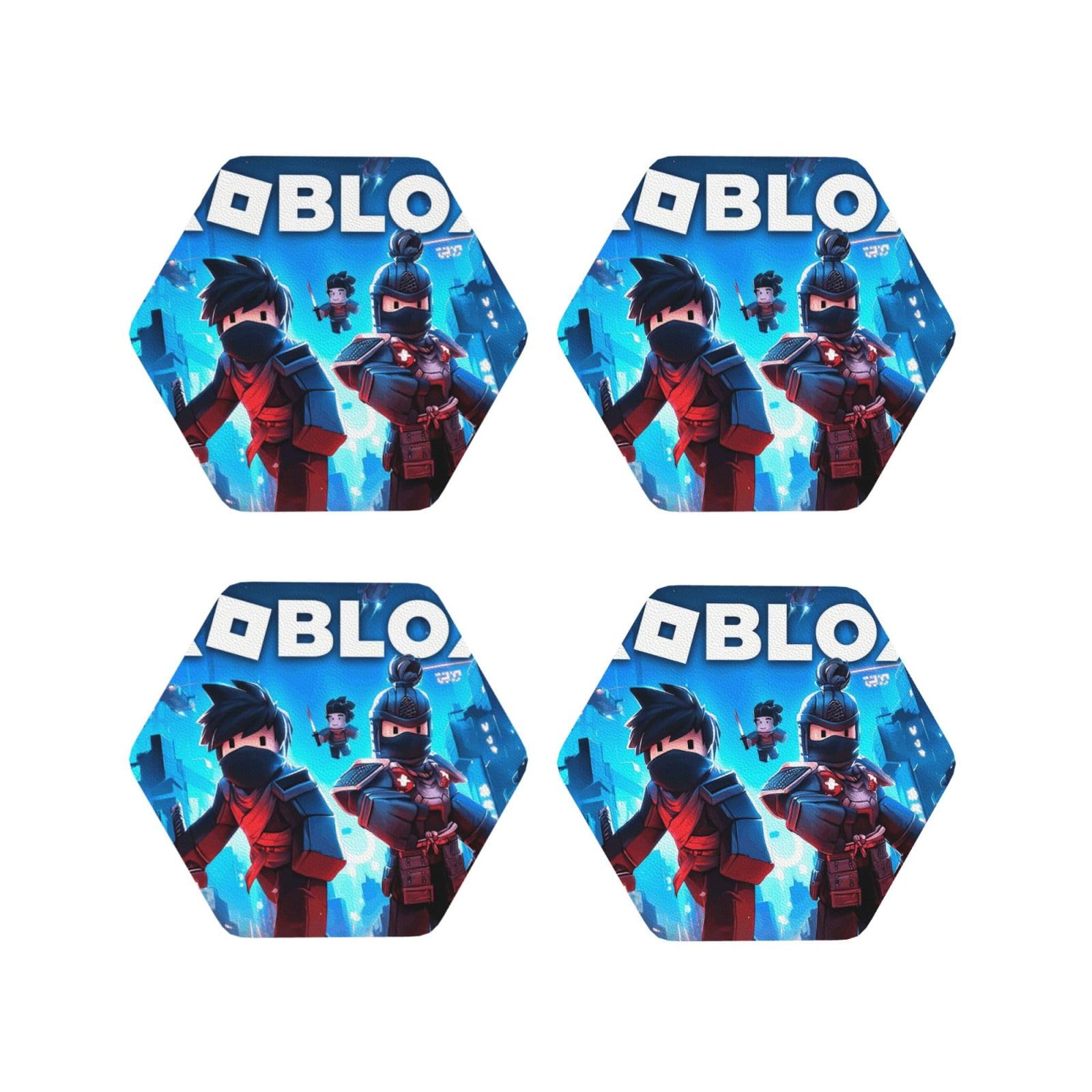Coasters Set of 4 Round Leather Coaster Quick-Dry Drink Roblox Coasters for Desk Absorbent Mugs Pads Tabletop Protection Pad Heat Resistant Coffee Cup Mat for Kitchen Bar