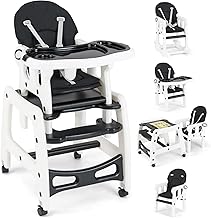 DREAMADE 3 en 1 Chaise Haute Convertible Bébé 0-3 Ans avec Siège Réglable&Plateau Amovible Chaise Haute Evolutive Enfant avec Fonctions à Bascule,4 Roues Universelles,Charge 20 KG (Noir)