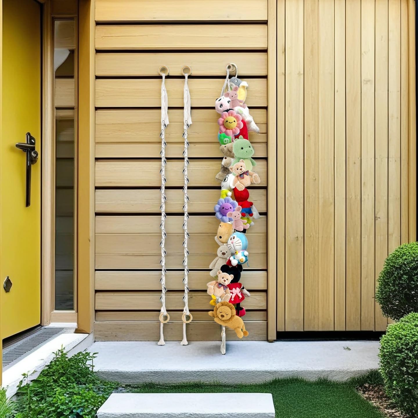 Cotton Plush Animal Storage Chain, 2 Pcs 80inch Bohemian-Style Hanging Plush Animal Storage Rope with 40 Metal Clips - Wall Organizer for Nursery, Play Room, Door, Ceiling