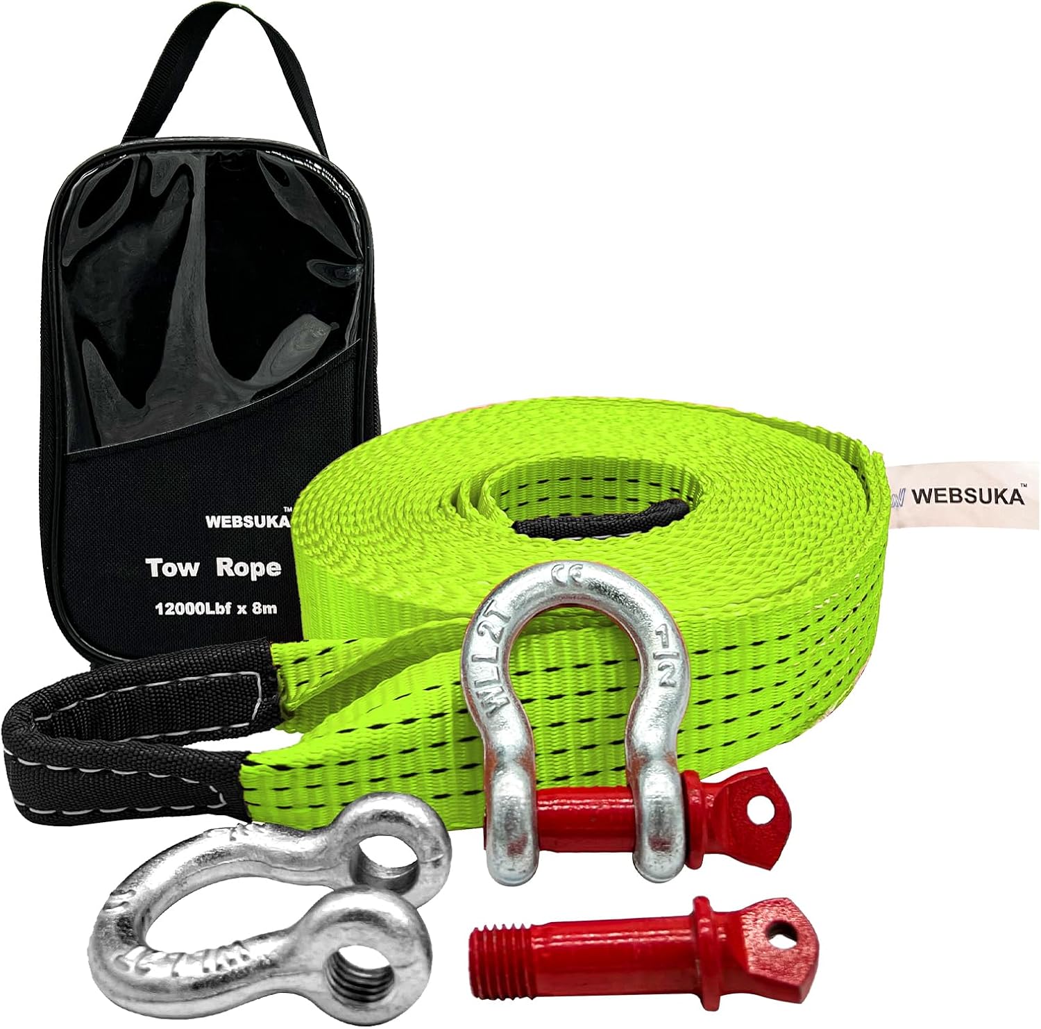 Heavy Duty Tow Straps Recovery Kit 3" x 26ft, 35000 lbs Break Strength,Heavy Duty Tow Strap with D-Ring Shackles for Truck, Jeep, SUV, ATV Tow 2" x26ft-12000lbs