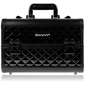 SHANY Premier Fantasy Professional Makeup Train Case Cosmetic Box Portable Make up Case Organizer Jewelry storage with Locks, 3 Trays, Makeup Brush Holder and Cosmetics Mirror - Onyx Black